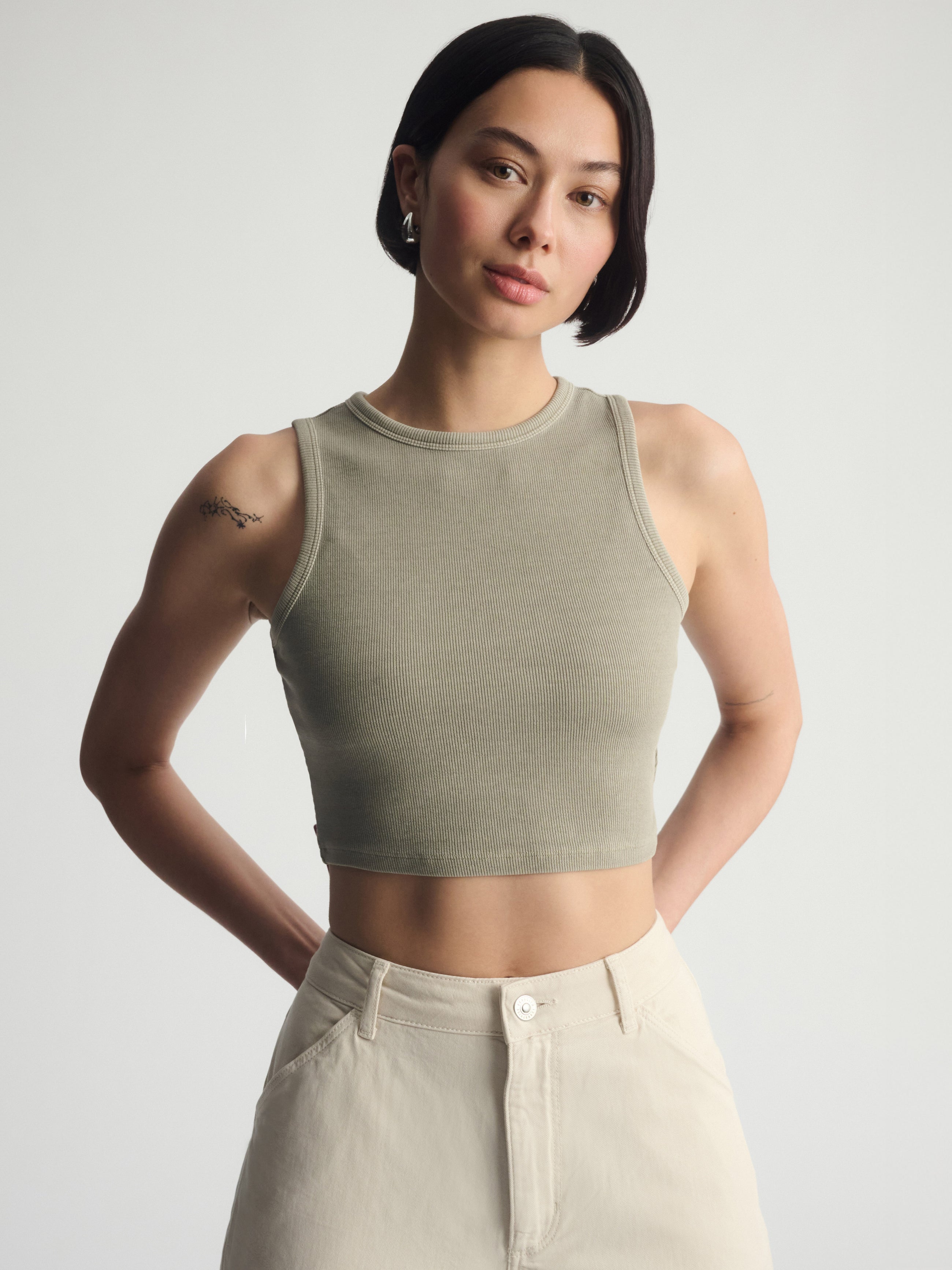 Women's Brooklyn Ribbed Crop Tank Top In Winter Twig - BROOKLYN INDUSTRIES