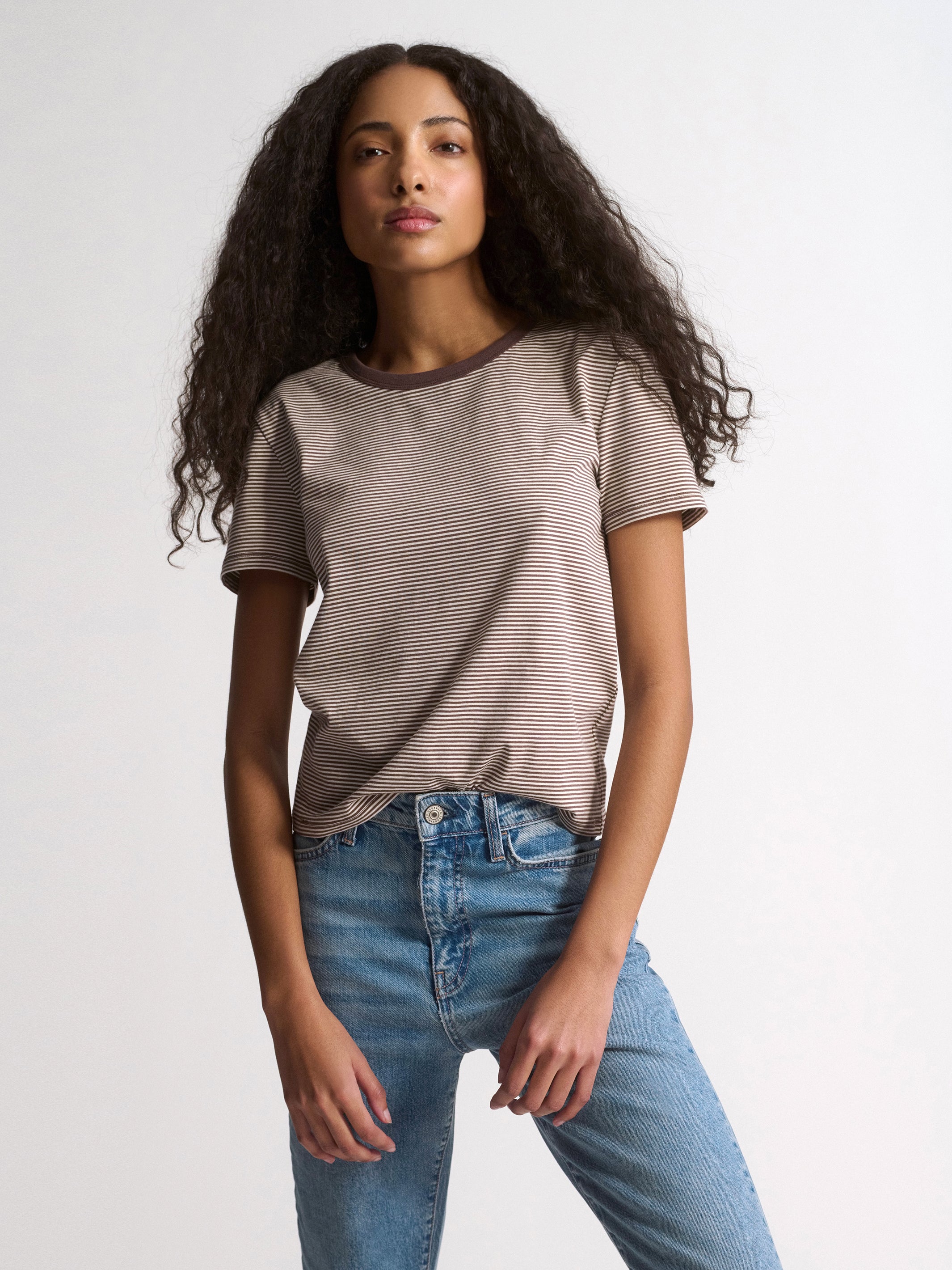 Women's Brooklyn Striped Slim T-Shirt In Chocolate Martini Stripe - BROOKLYN INDUSTRIES