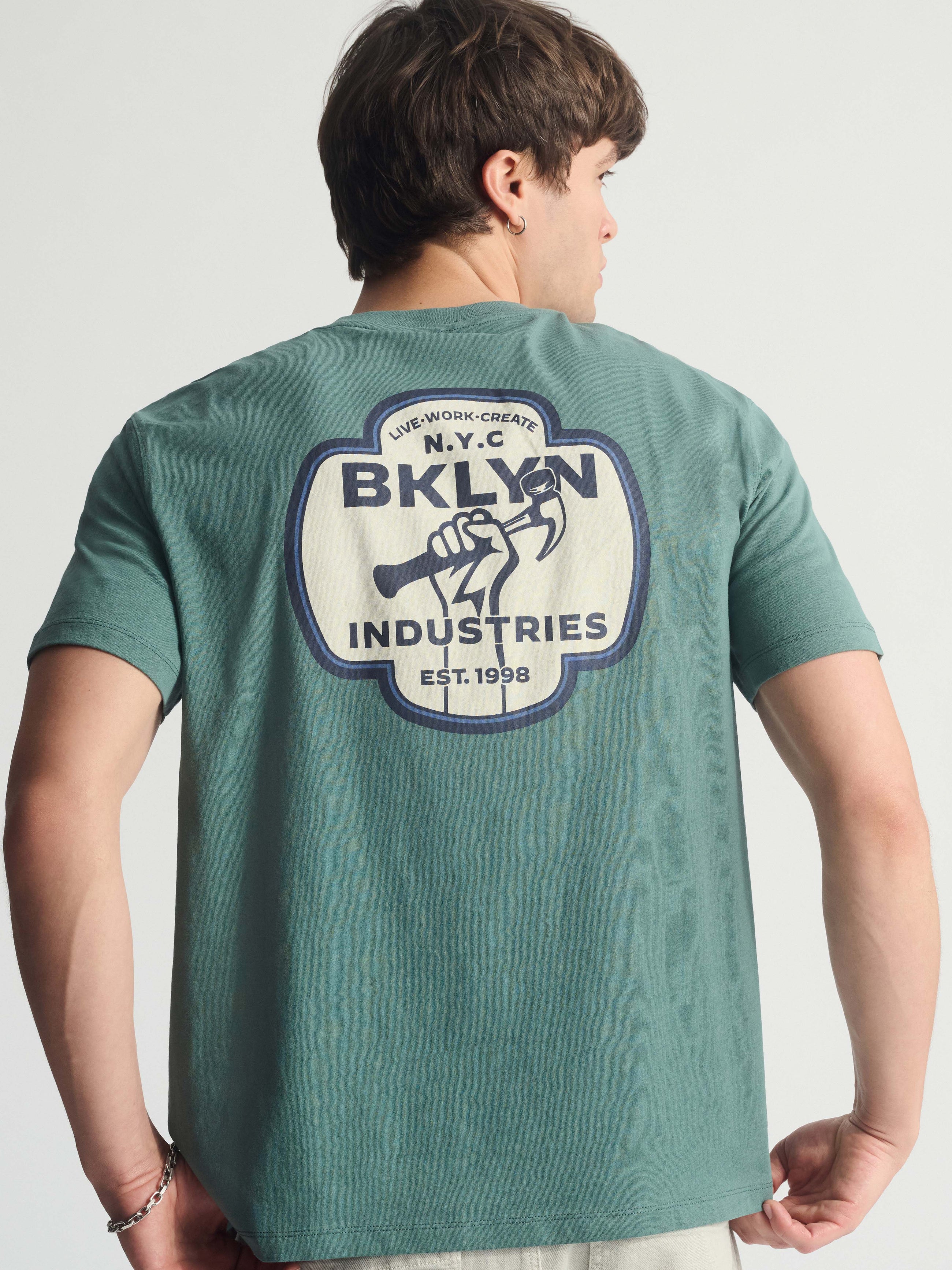 Men's Hammer BKLYN T-Shirt In Silver Pine - BROOKLYN INDUSTRIES