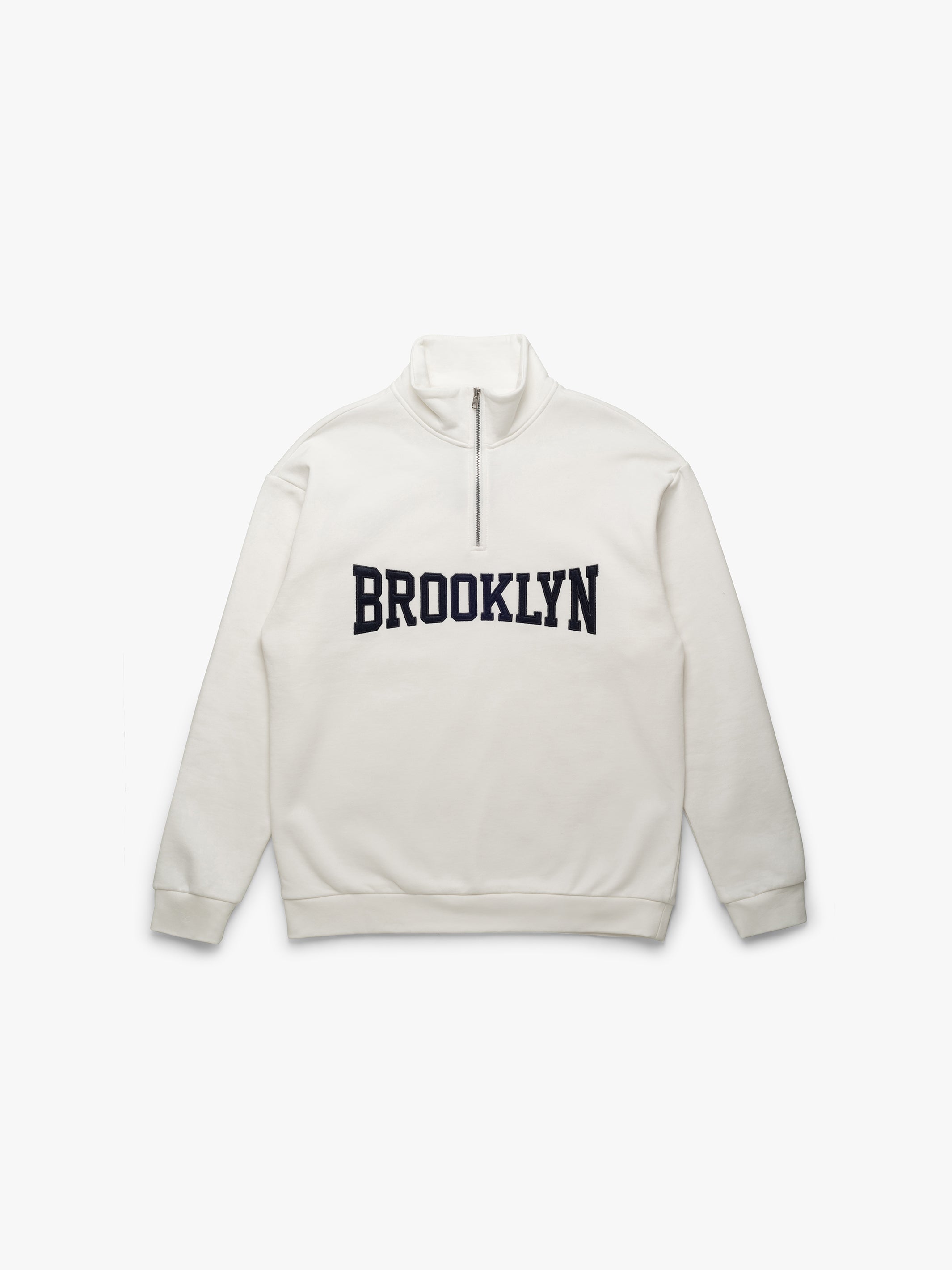 Men's Campus Half Zip Sweatshirt In Antique White - BROOKLYN INDUSTRIES