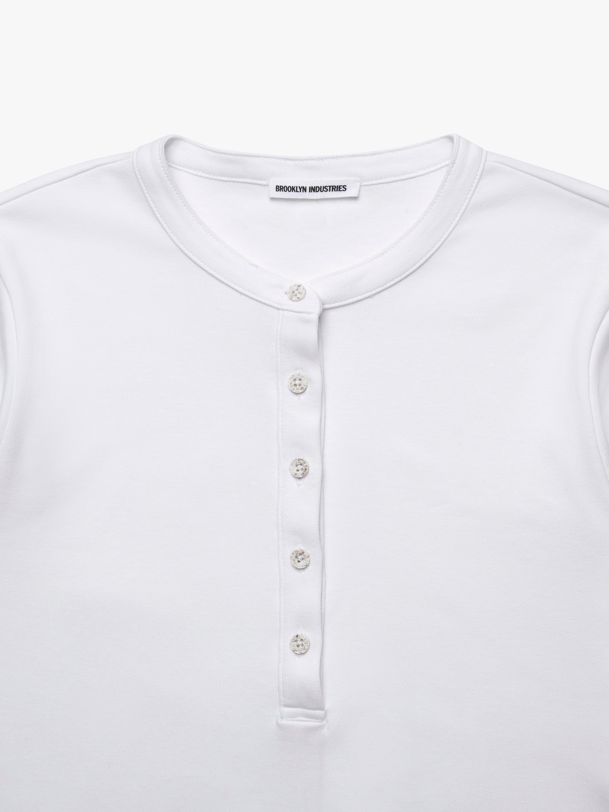 Women's Cropped Henley T-Shirt in White - BROOKLYN INDUSTRIES