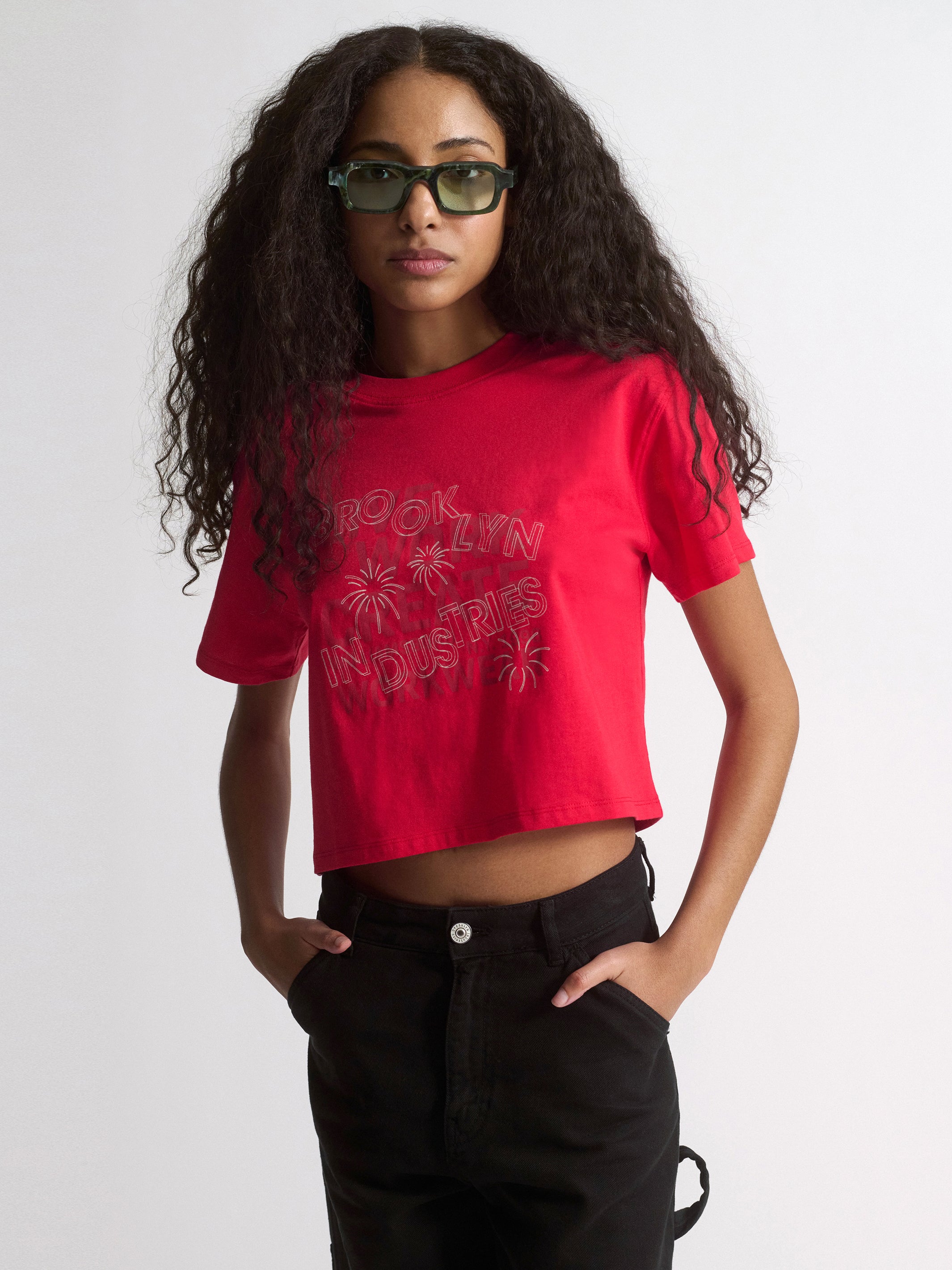Women's Brooklyn Live Work Create T-Shirt In True Red - BROOKLYN INDUSTRIES