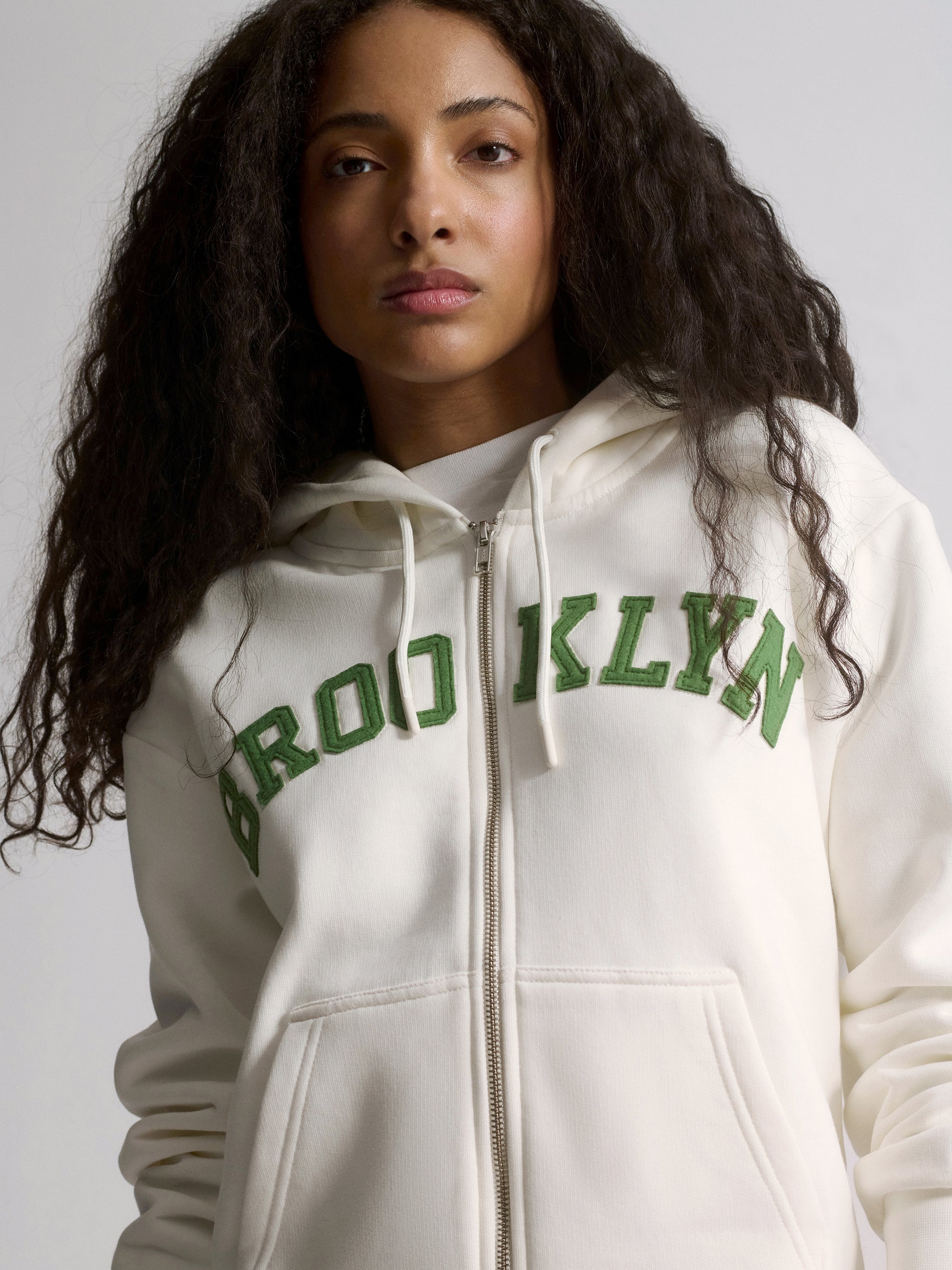 Women's Campus Brooklyn Zip-Up Sweatshirt In White - BROOKLYN INDUSTRIES