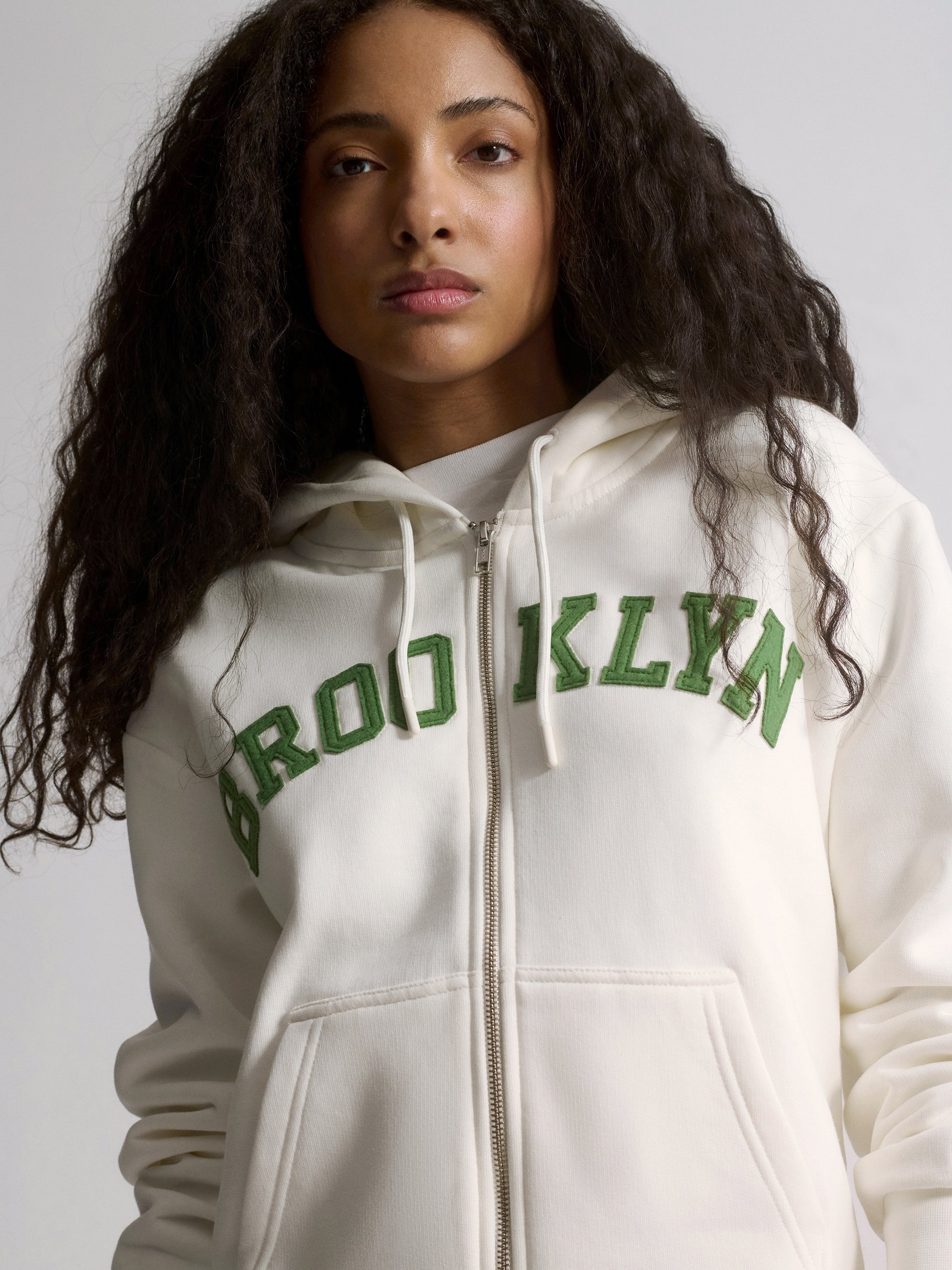 Women's Campus Brooklyn Zip-Up Sweatshirt In White - BROOKLYN INDUSTRIES