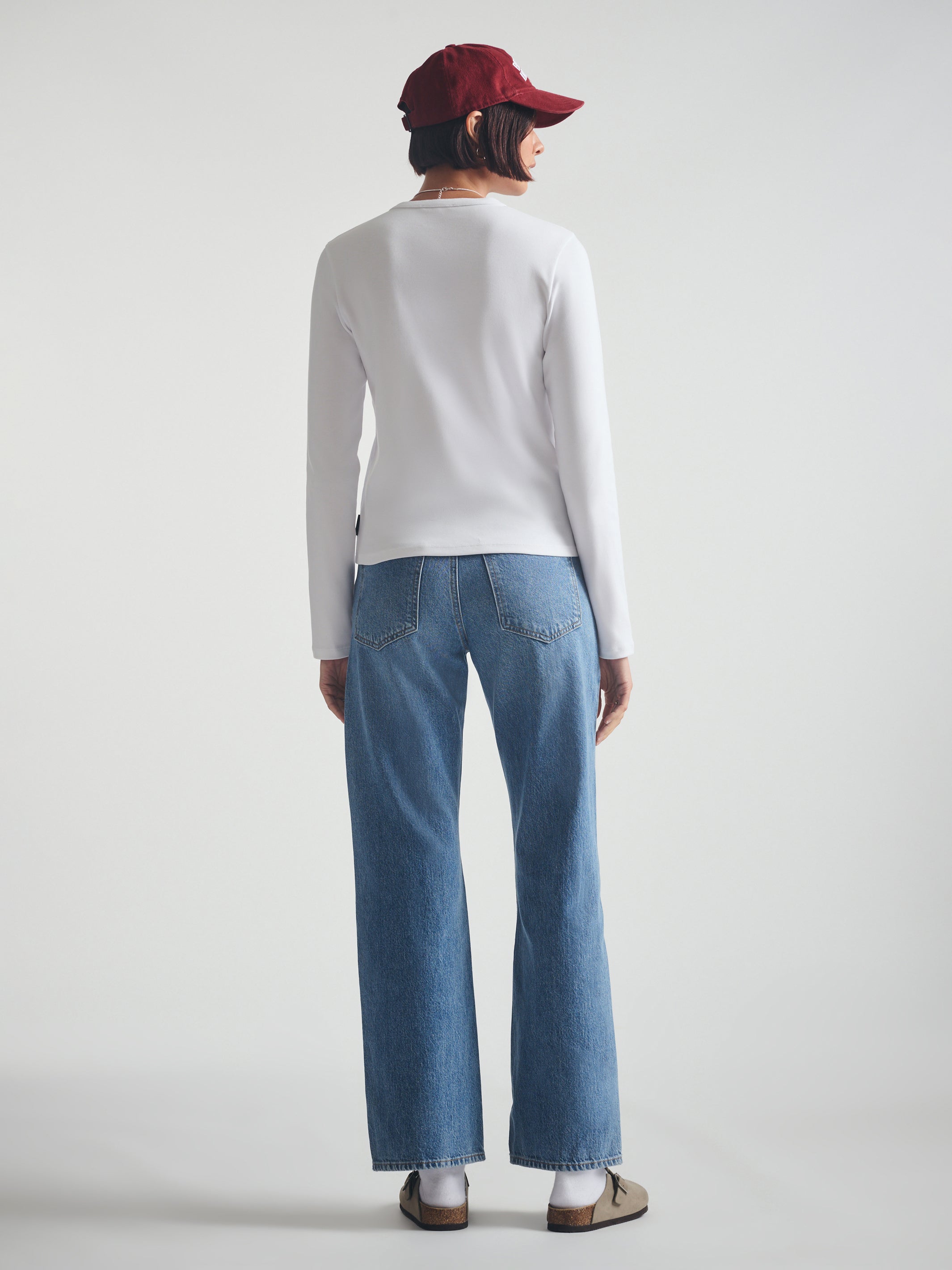 Women's Cropped Henley T-Shirt in White - BROOKLYN INDUSTRIES