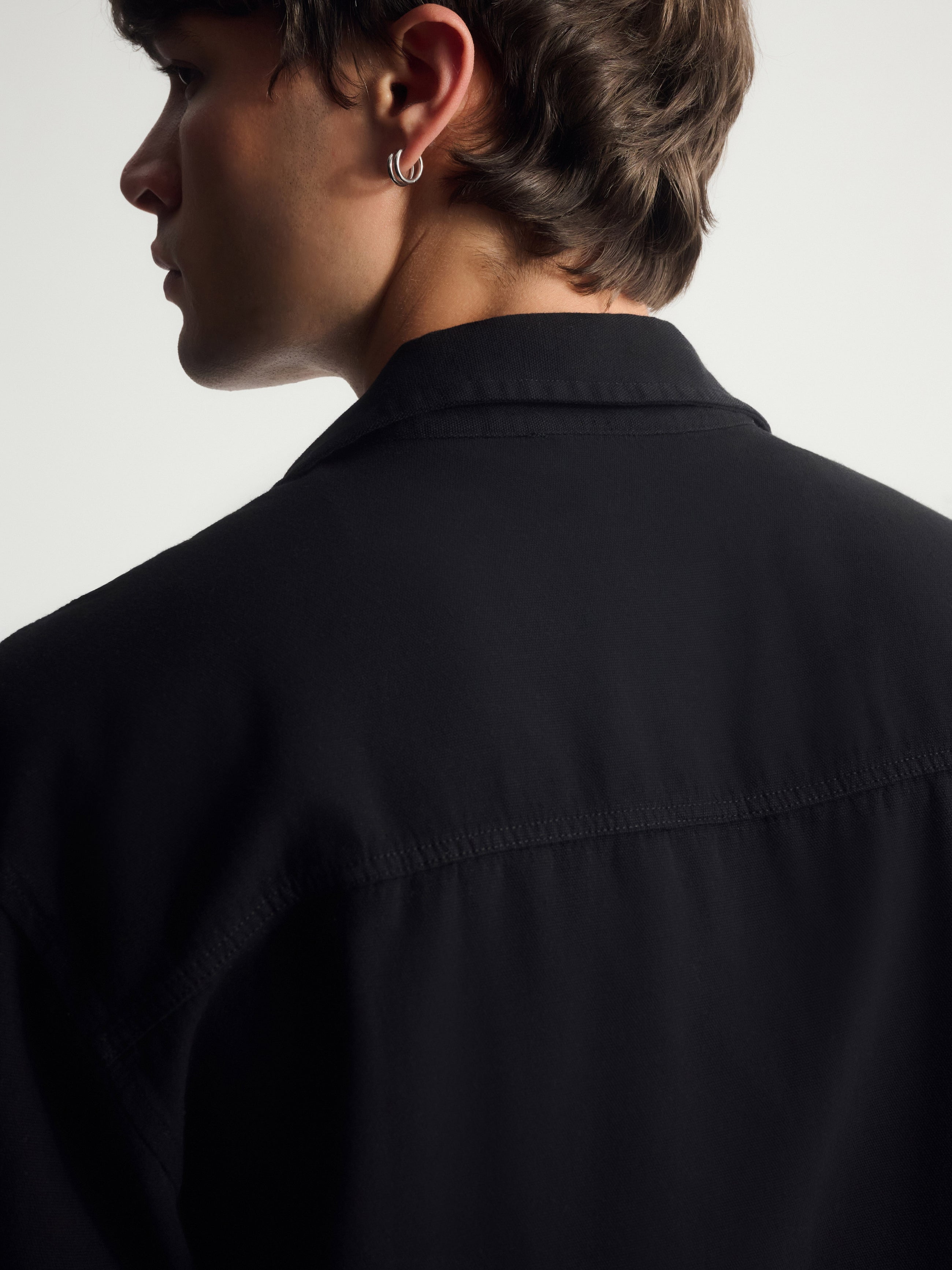 Men's Linen-Blend Short Sleeve Shirt In Black - BROOKLYN INDUSTRIES