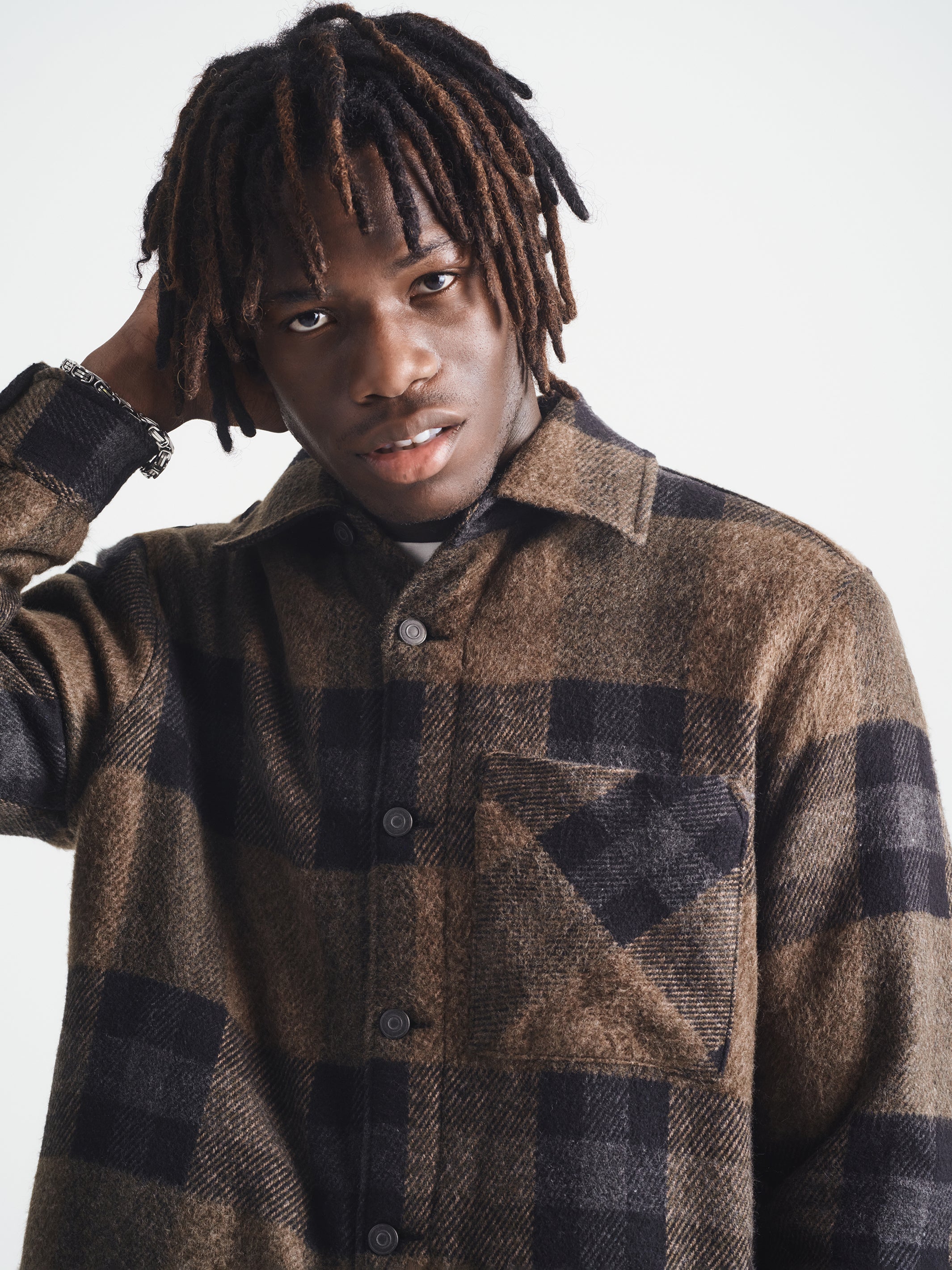 Men's Plaid Shacket in Black Check