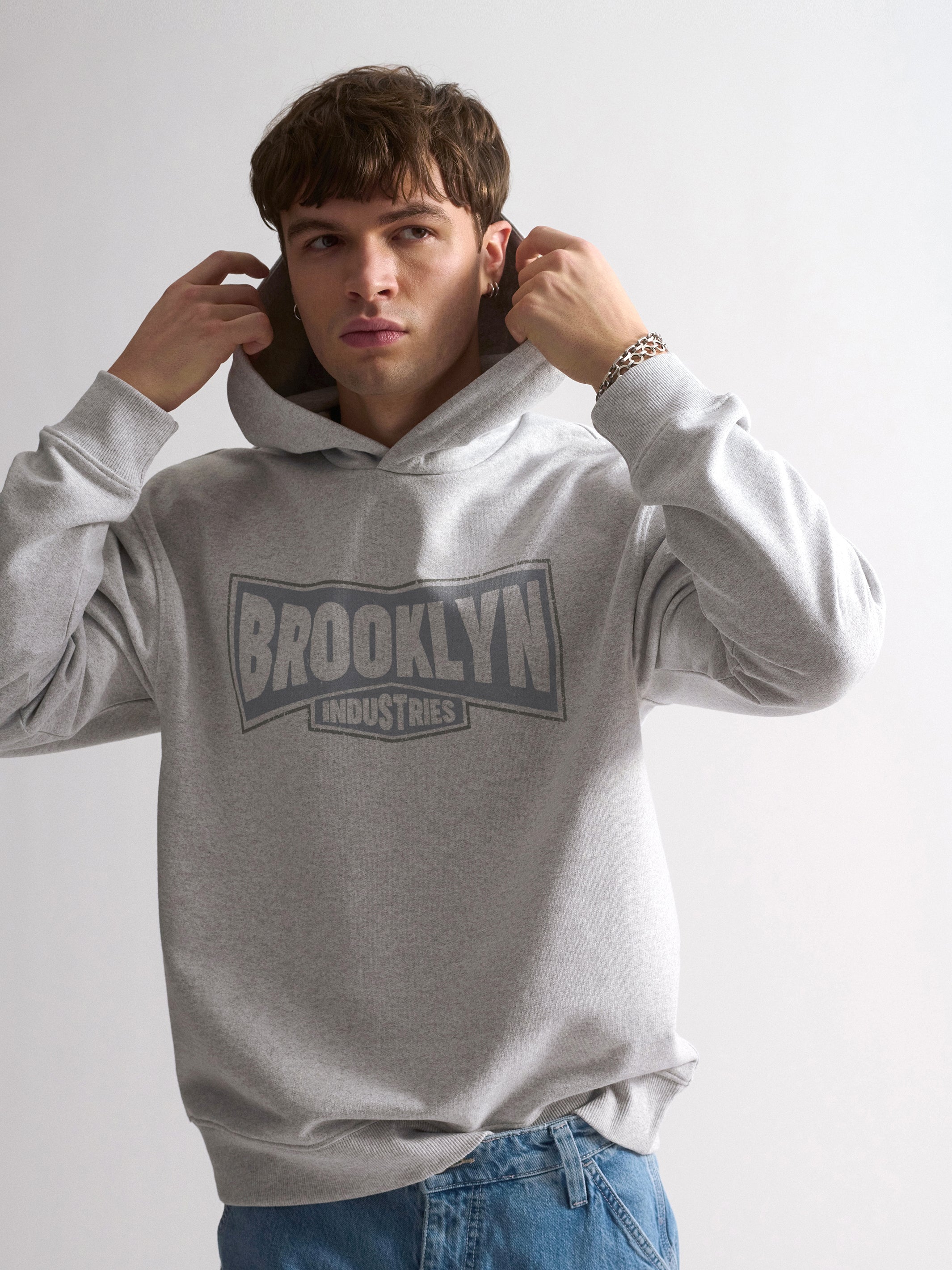 Men's Brooklyn Hooded Sweatshirt In Light Grey Melange - BROOKLYN INDUSTRIES