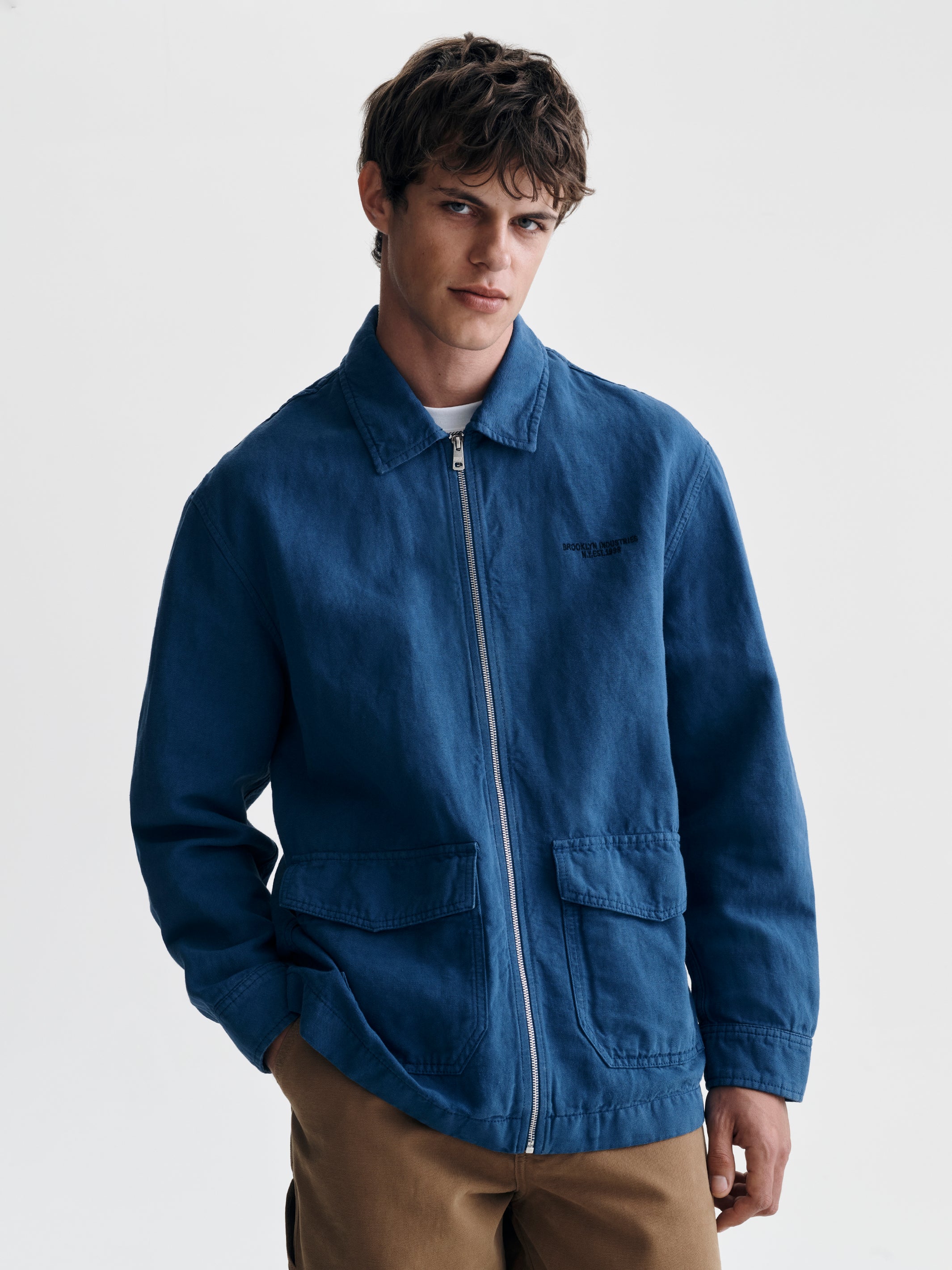 Men's Linen Utility Overshirt in Navy Peony - BROOKLYN INDUSTRIES
