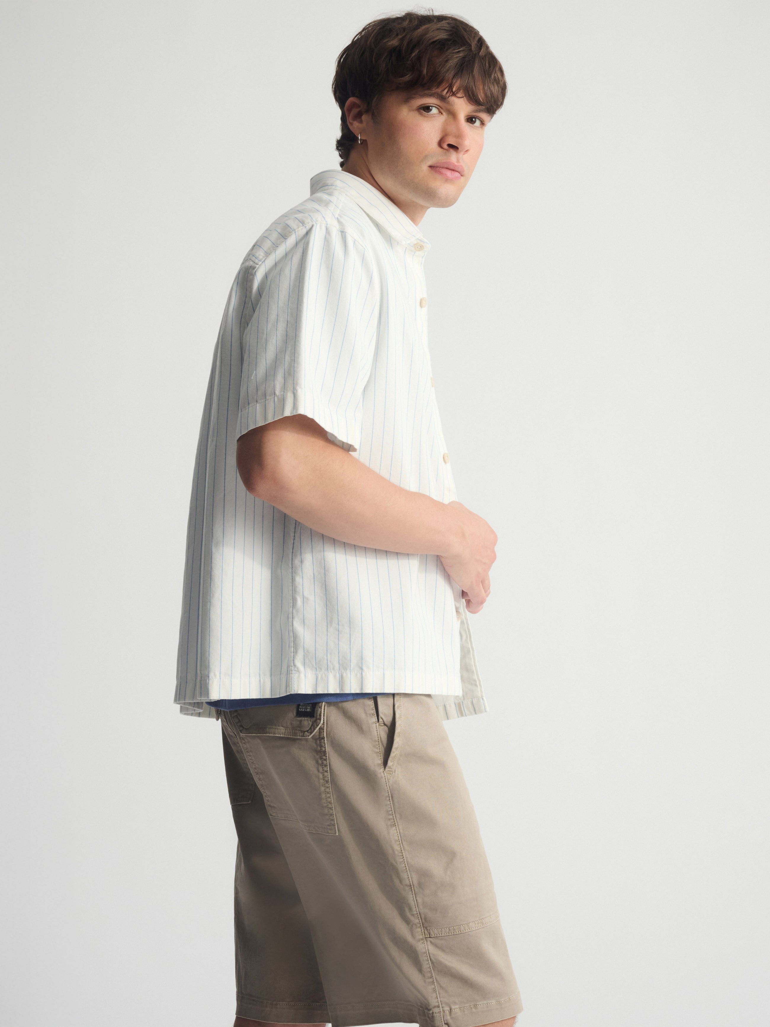 Men's Brooklyn Striped Short Sleeve Shirt In Bel Air Blue - BROOKLYN INDUSTRIES