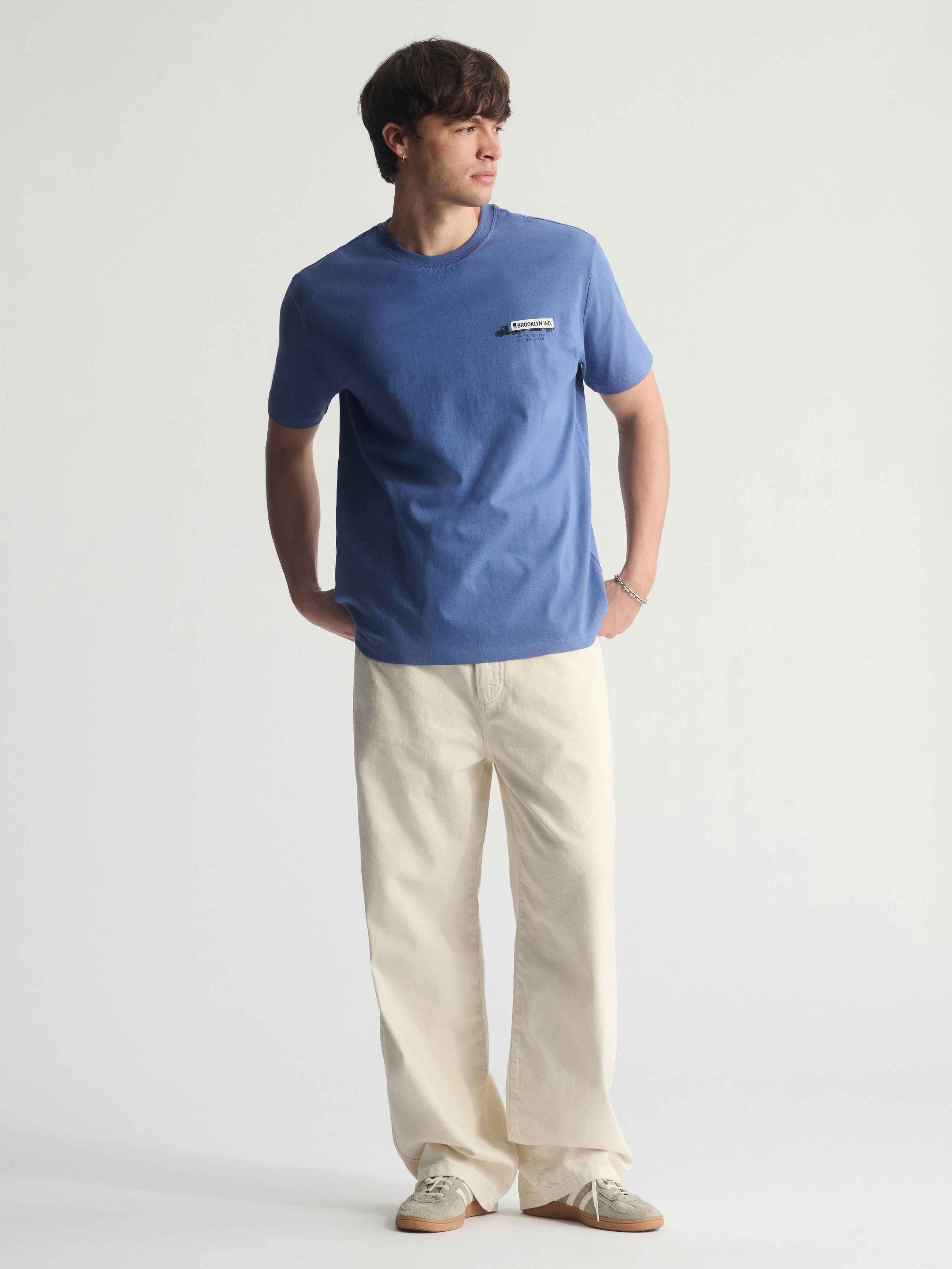 Men's Brooklyn Logo Cotton T-Shirt In Bijou Blue - BROOKLYN INDUSTRIES