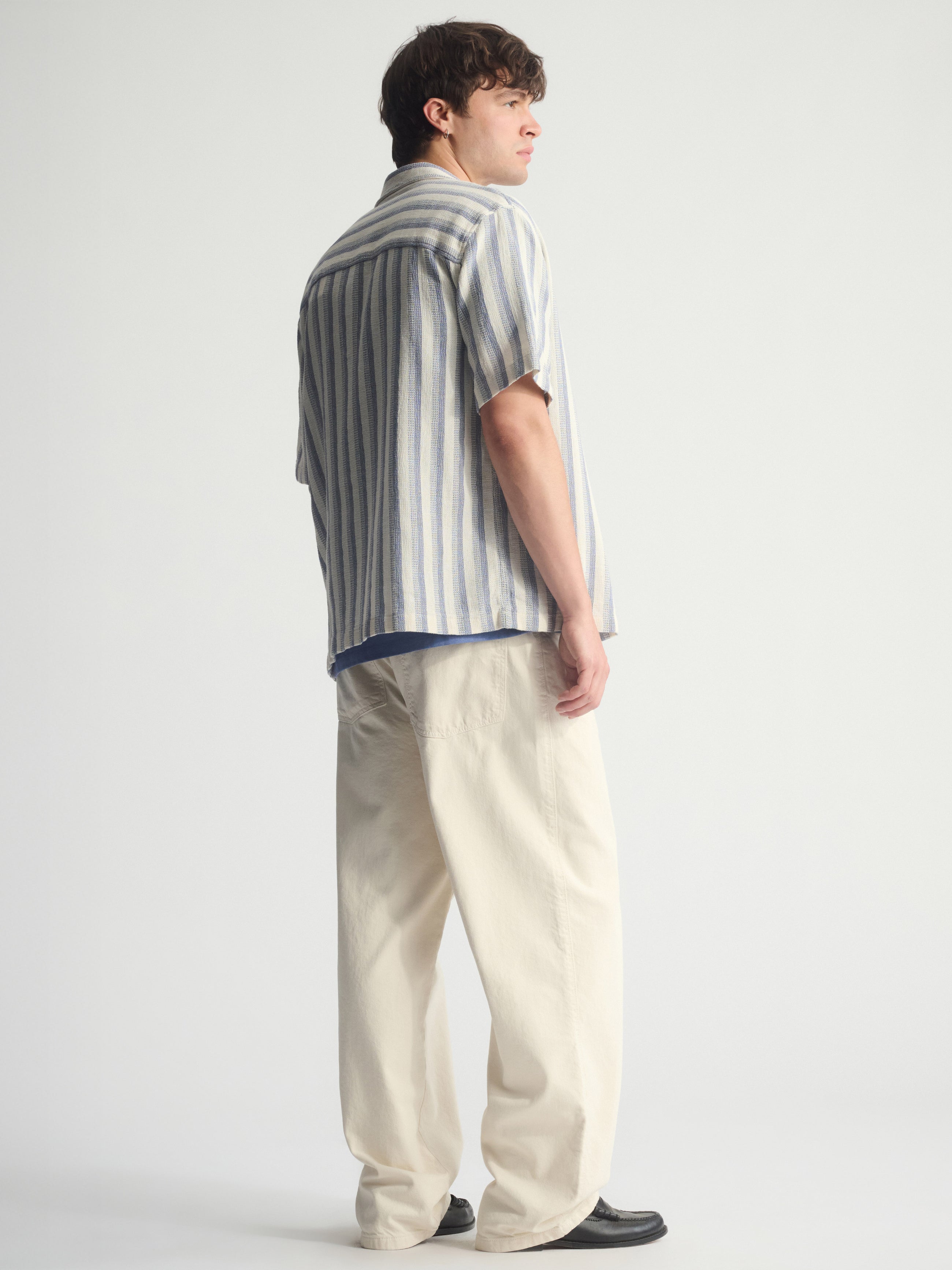 Men's Striped Short Sleeve Shirt In Turtledove - BROOKLYN INDUSTRIES