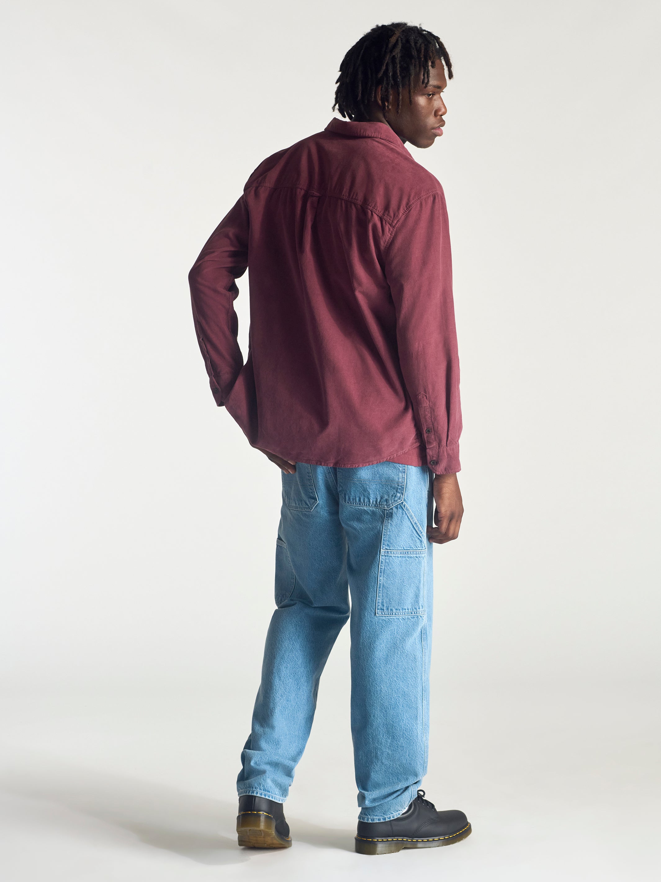Men's Corduroy Long Sleeve Shirt In Red Mahogany - BROOKLYN INDUSTRIES