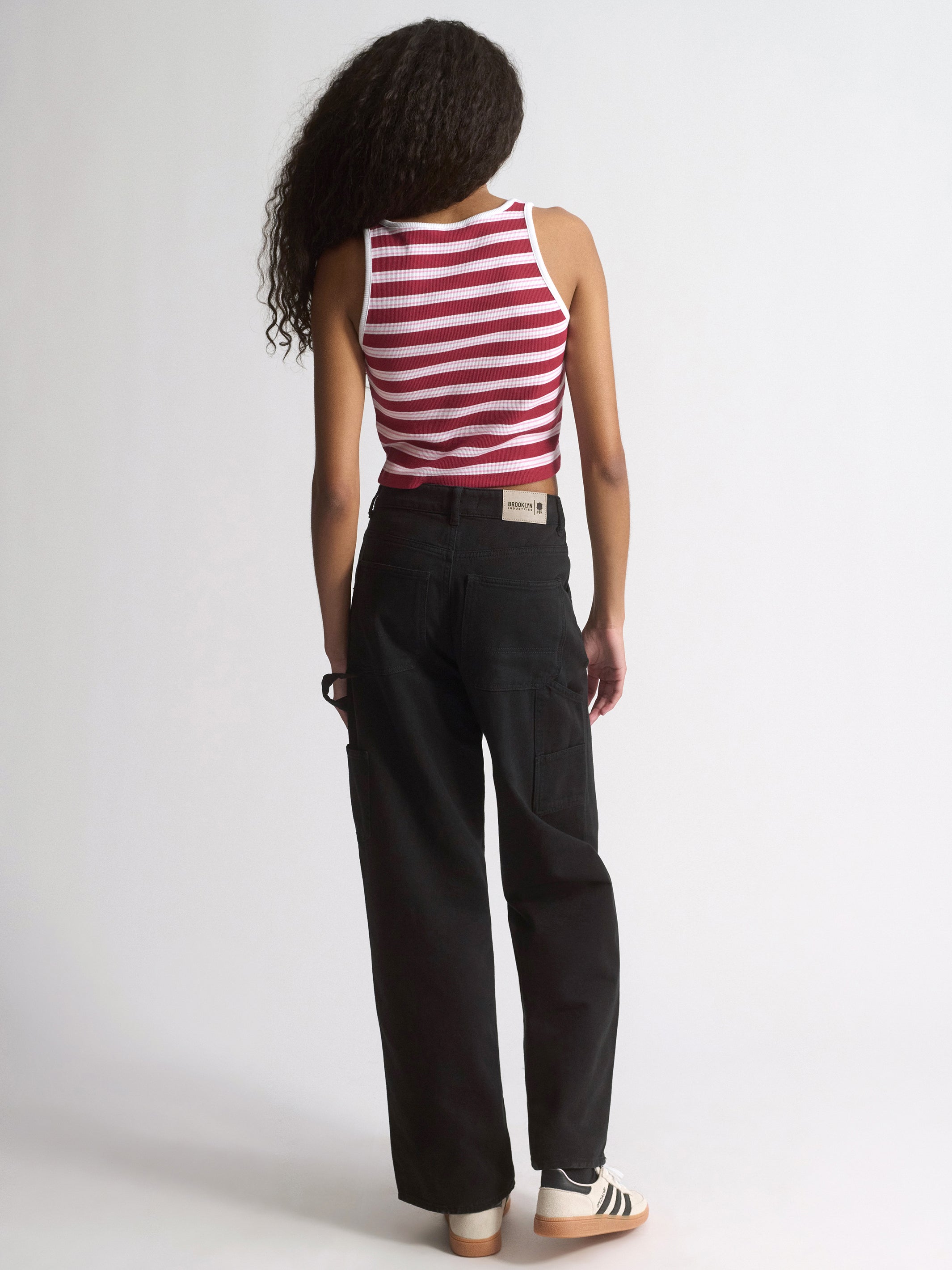 Women's Brooklyn Striped Ribbed Crop Tank In Garnet Stripe - BROOKLYN INDUSTRIES