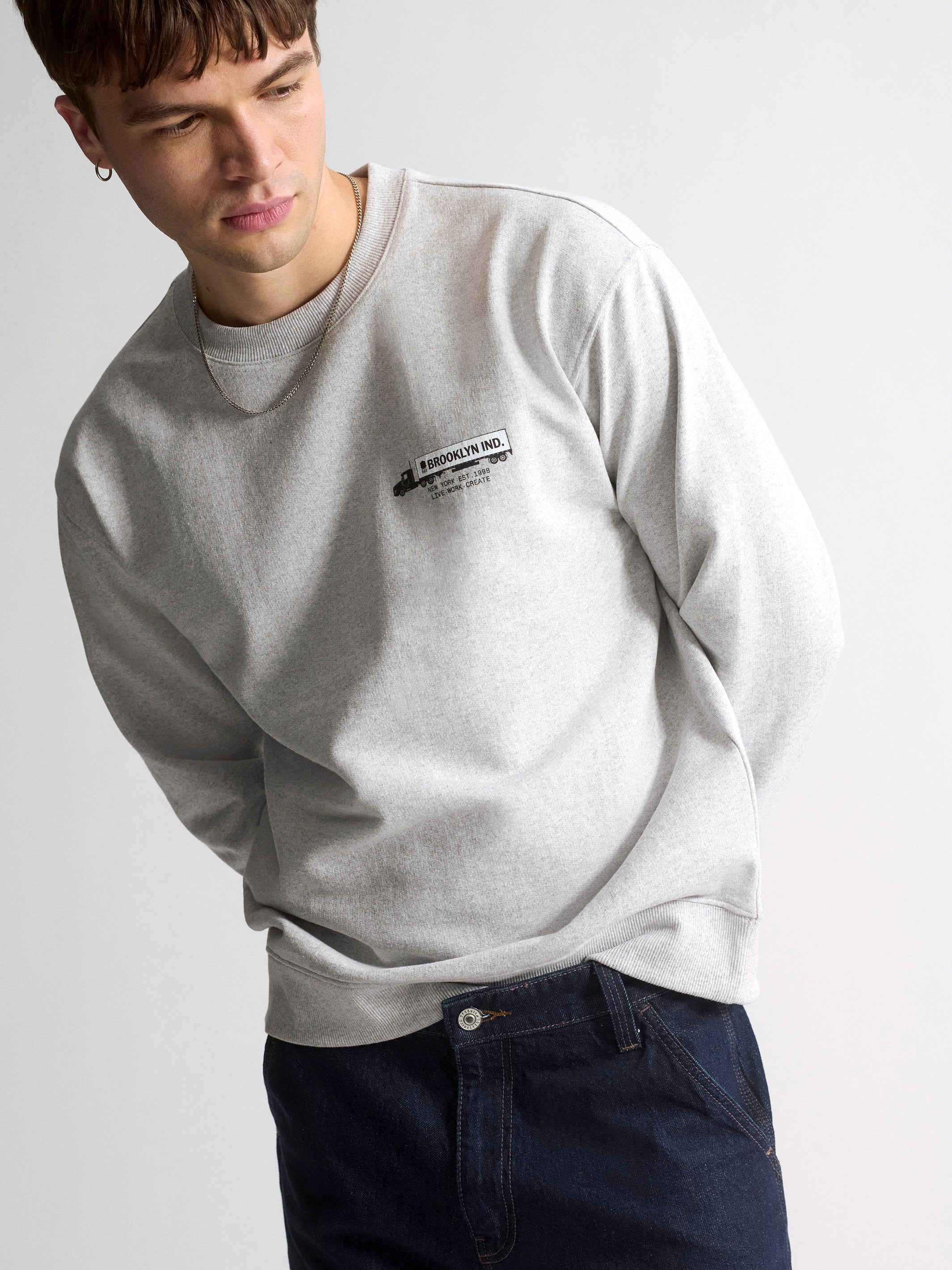 Men's Brooklyn Industries Crew Neck Sweatshirt In Light Grey Melange - BROOKLYN INDUSTRIES