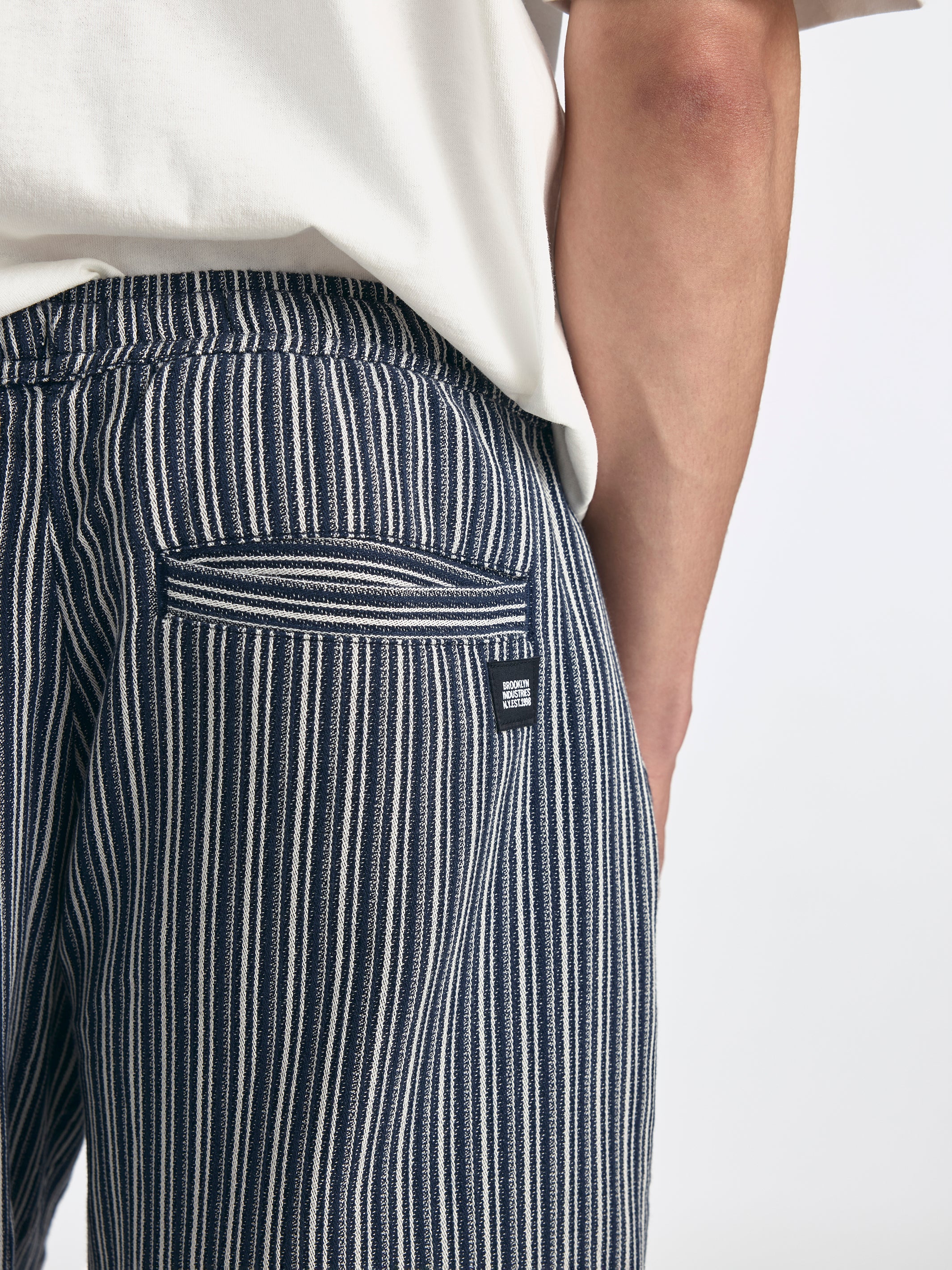 Men's Drawstring Striped Shorts in Indigo - BROOKLYN INDUSTRIES