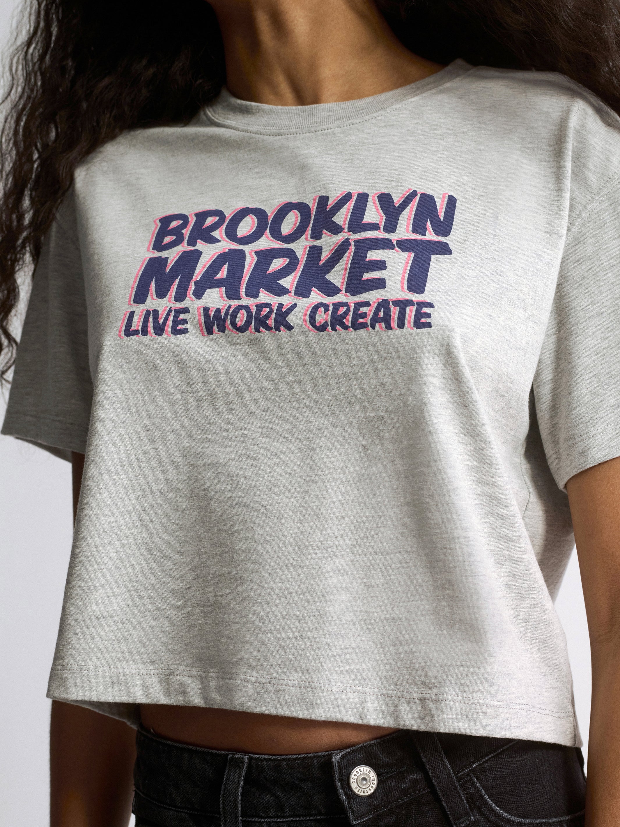 Women's Brooklyn Market Crop T-Shirt In Light Grey Melange - BROOKLYN INDUSTRIES