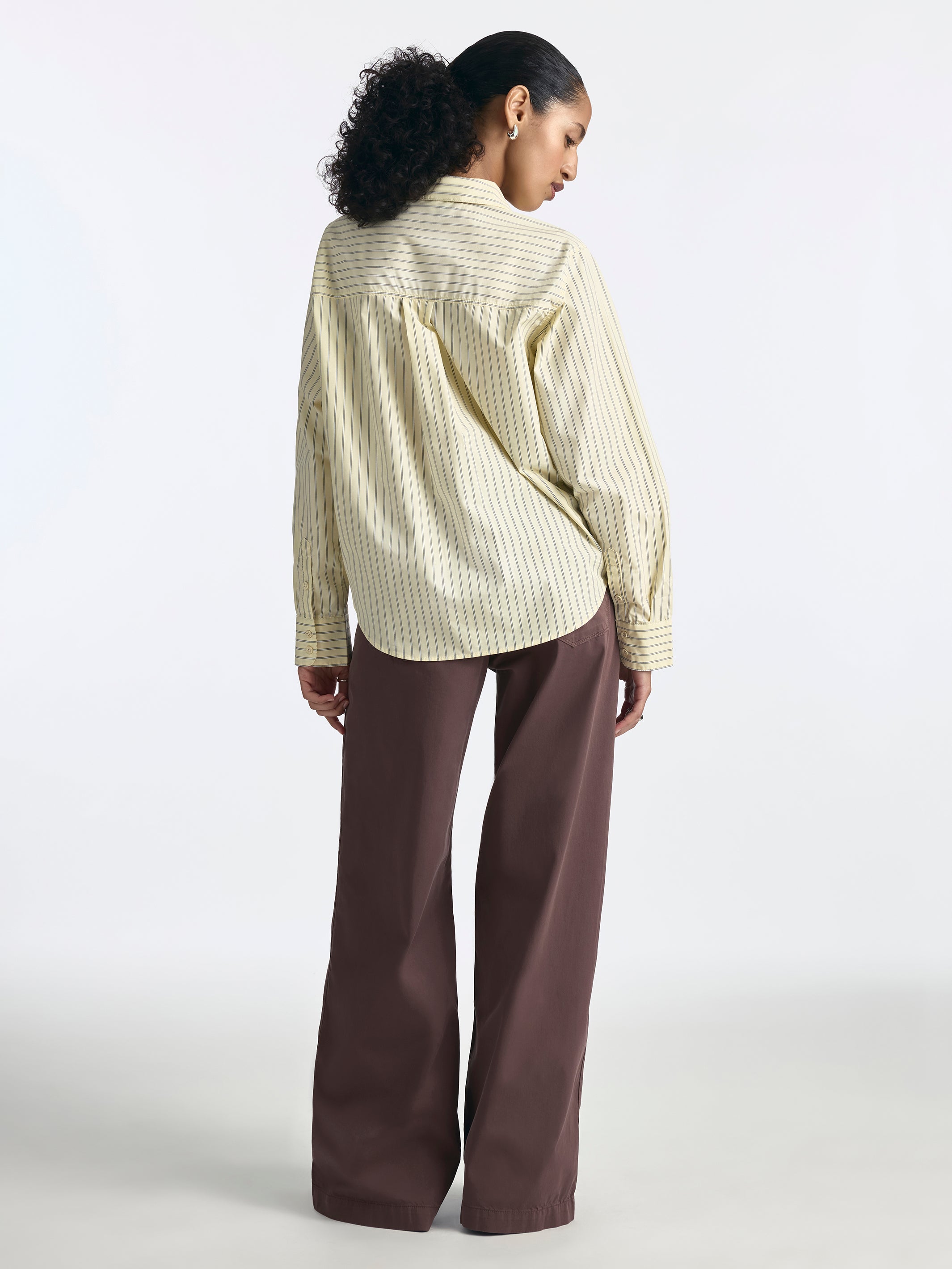 Women's Long Sleeve Striped Shirt in Pastel Yellow Stripe - BROOKLYN INDUSTRIES