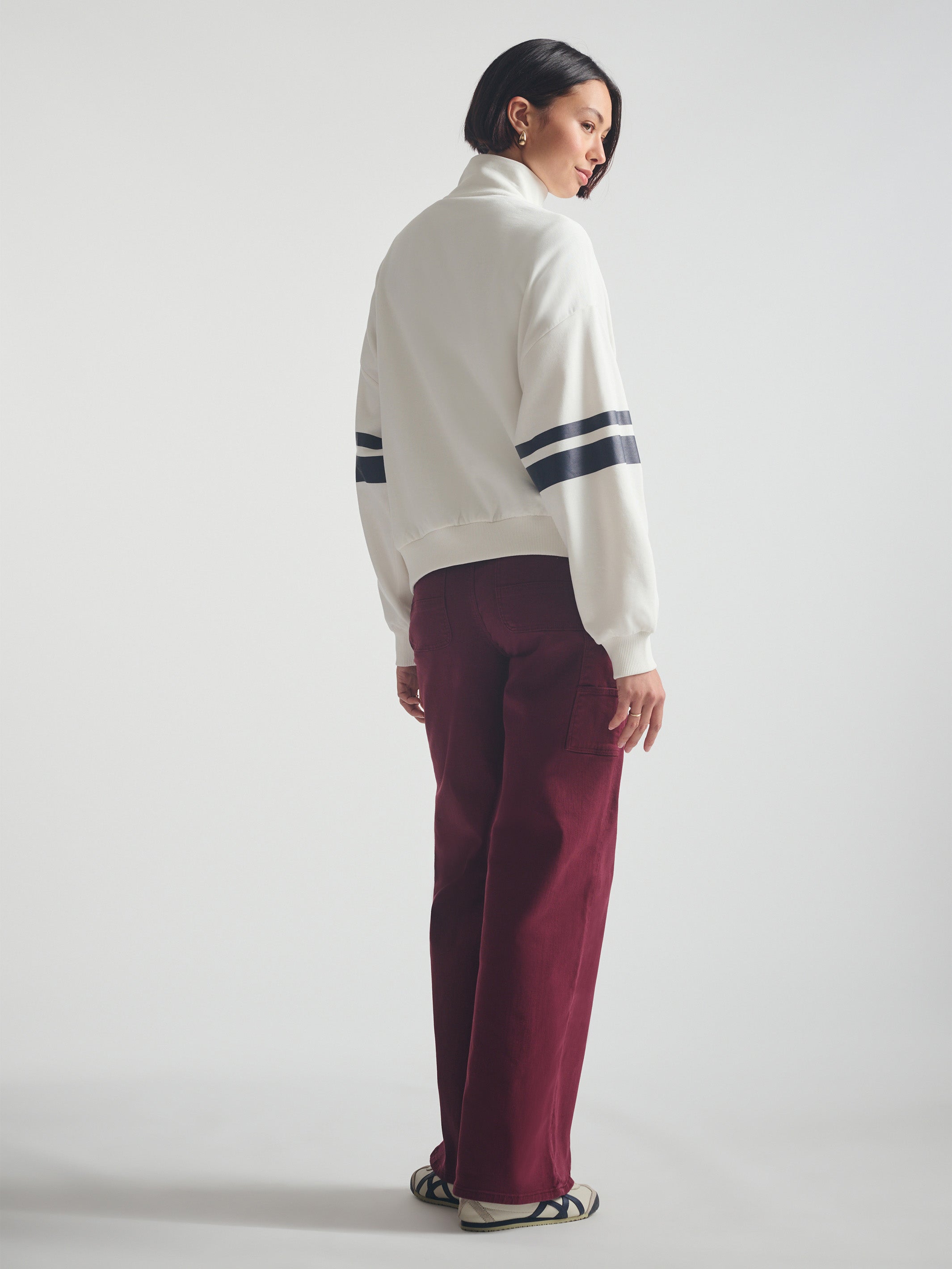 Women's Brooklyn Half Zip Varsity Sweatshirt in Antique White - BROOKLYN INDUSTRIES