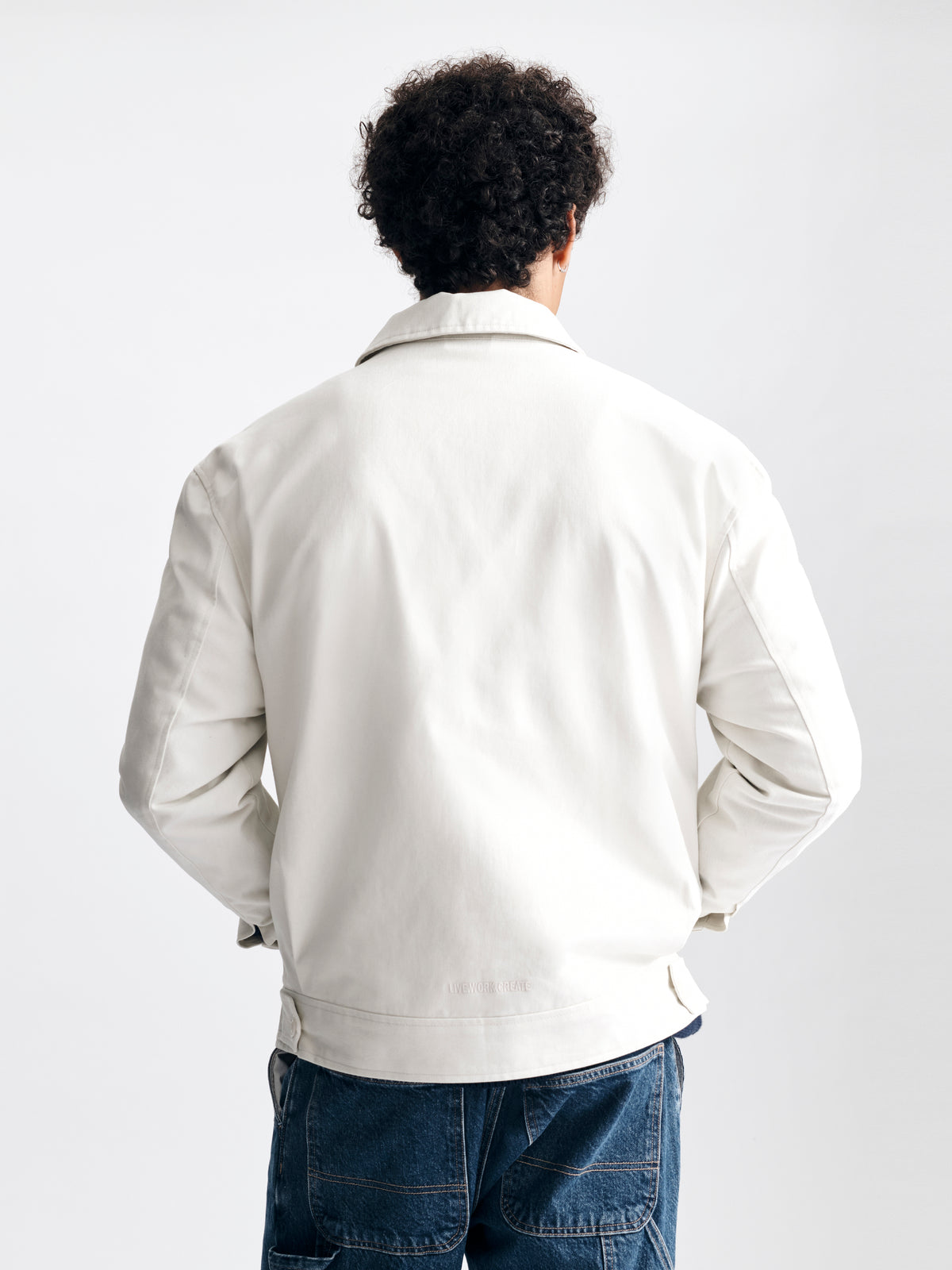 Men's Logo Zip-Up Trucker Jacket in White Onyx - BROOKLYN INDUSTRIES