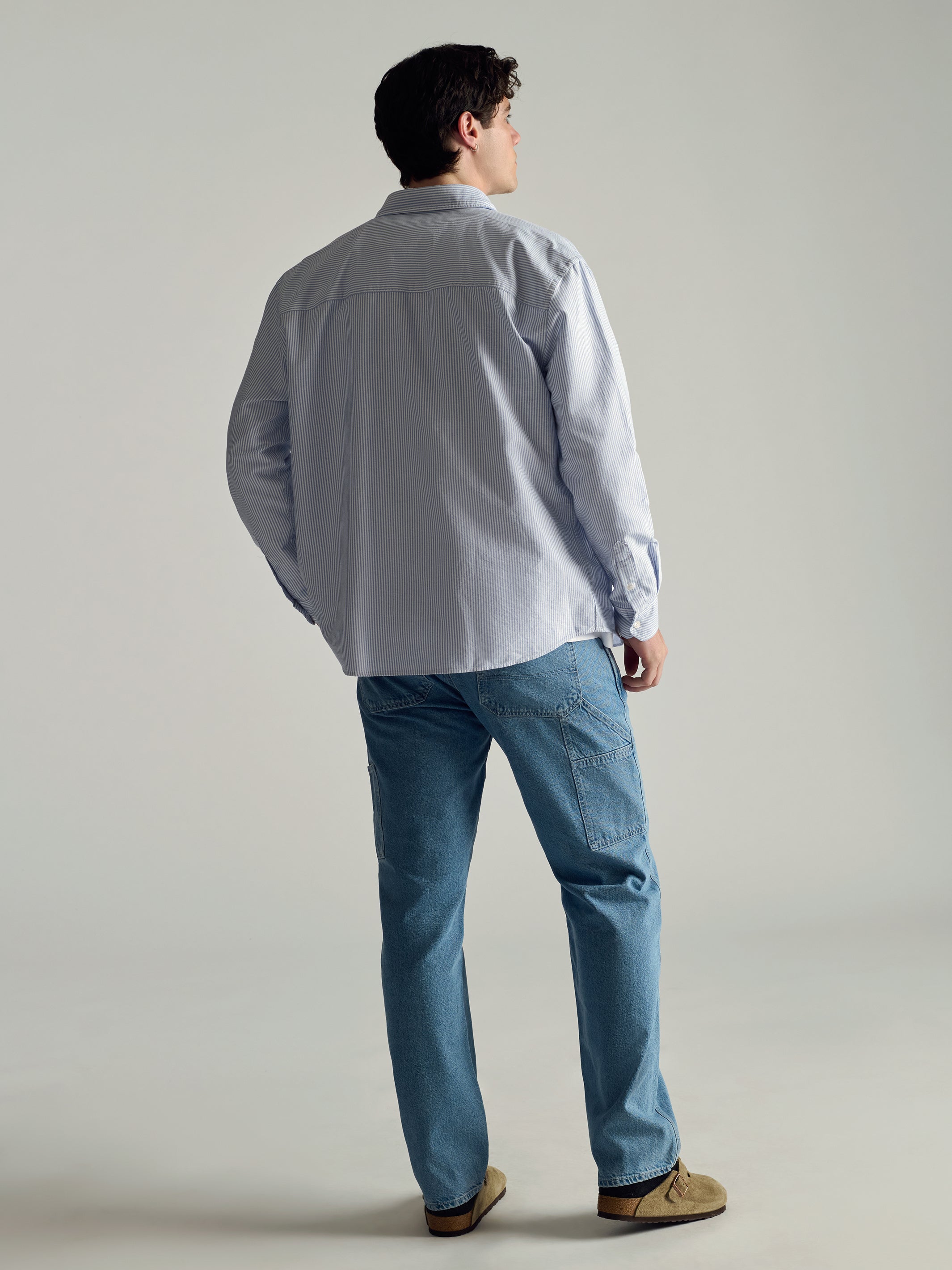 Men's Long Sleeve Shirt In Blue Striped - BROOKLYN INDUSTRIES