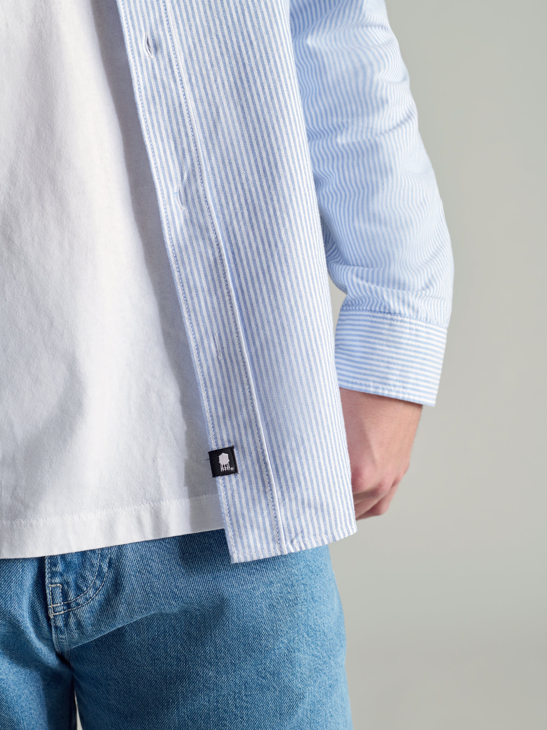 Men's Long Sleeve Shirt In Blue Striped - BROOKLYN INDUSTRIES