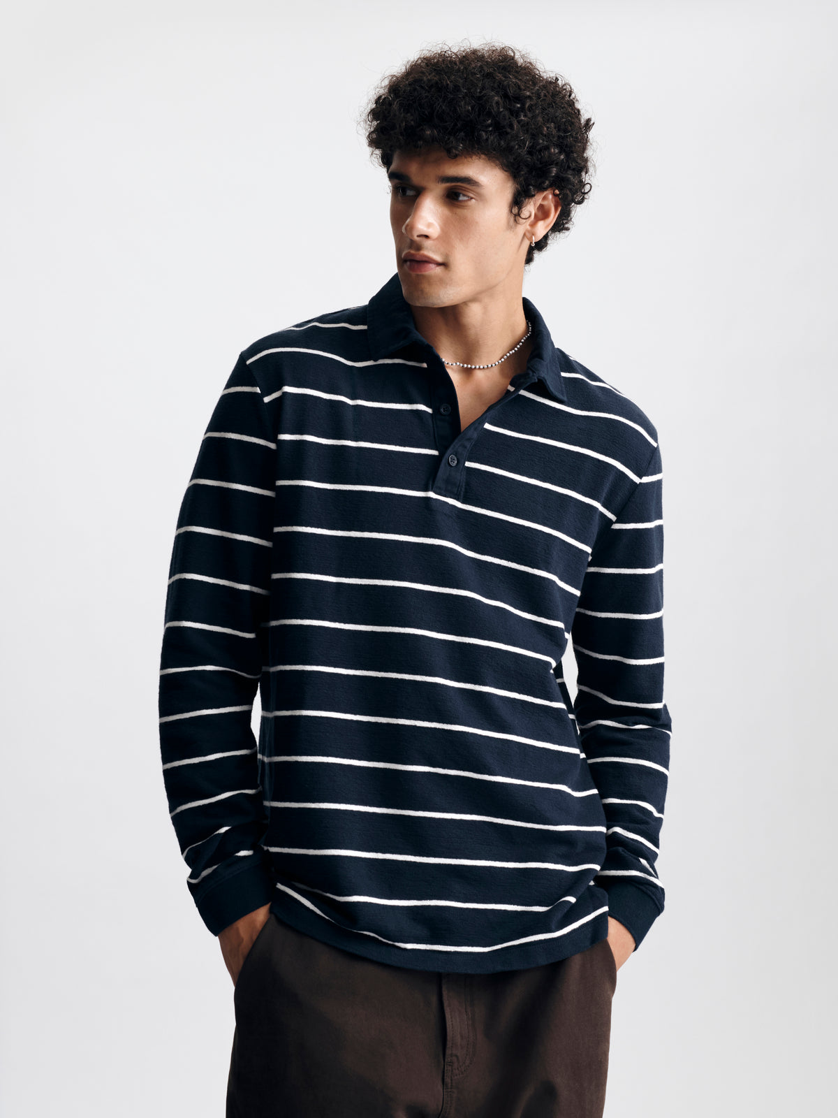 Men's Long Sleeve Polo T-Shirt in Navy - BROOKLYN INDUSTRIES