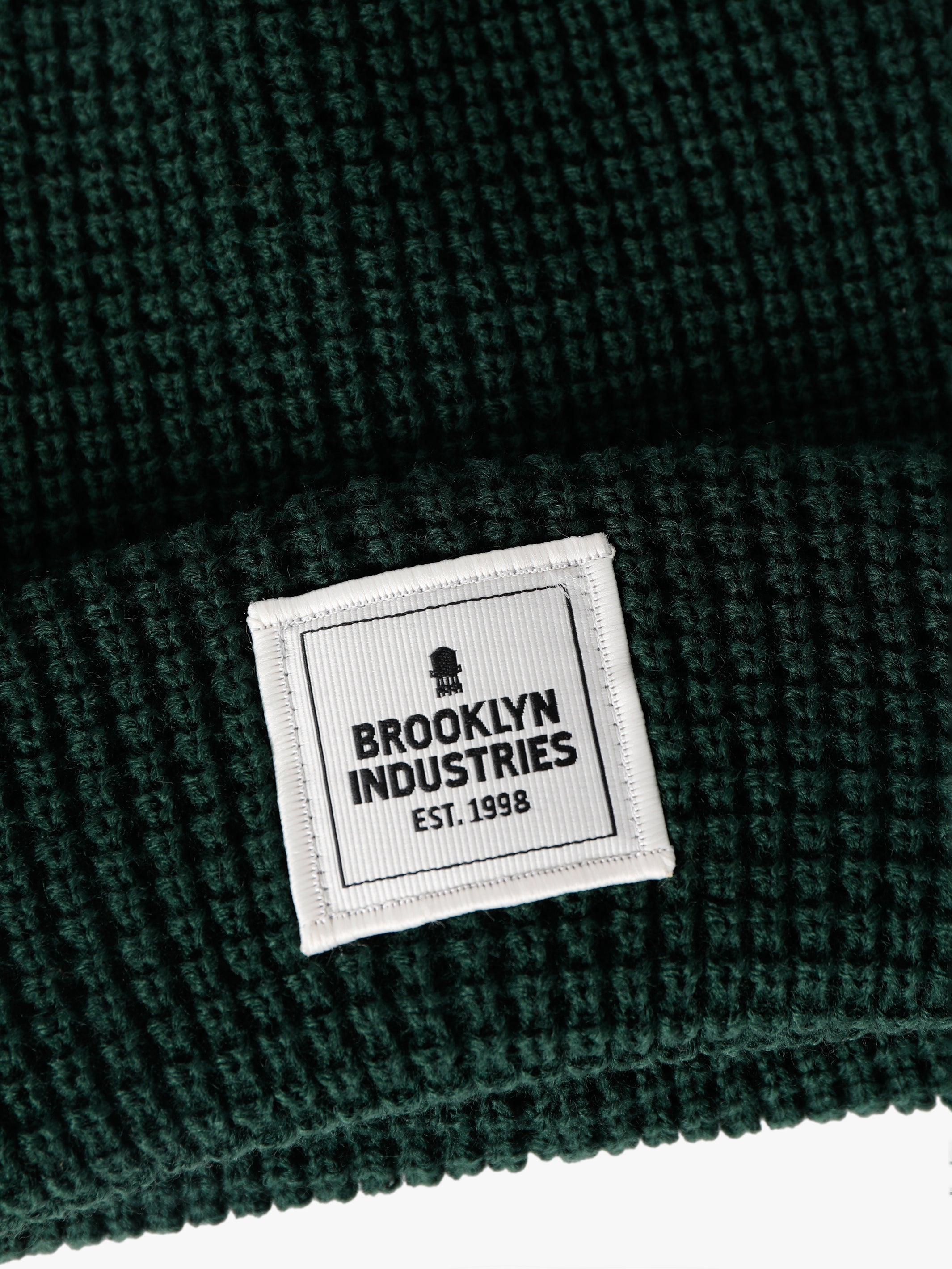 Waffle Knit Logo Beanie in Pine Green - BROOKLYN INDUSTRIES