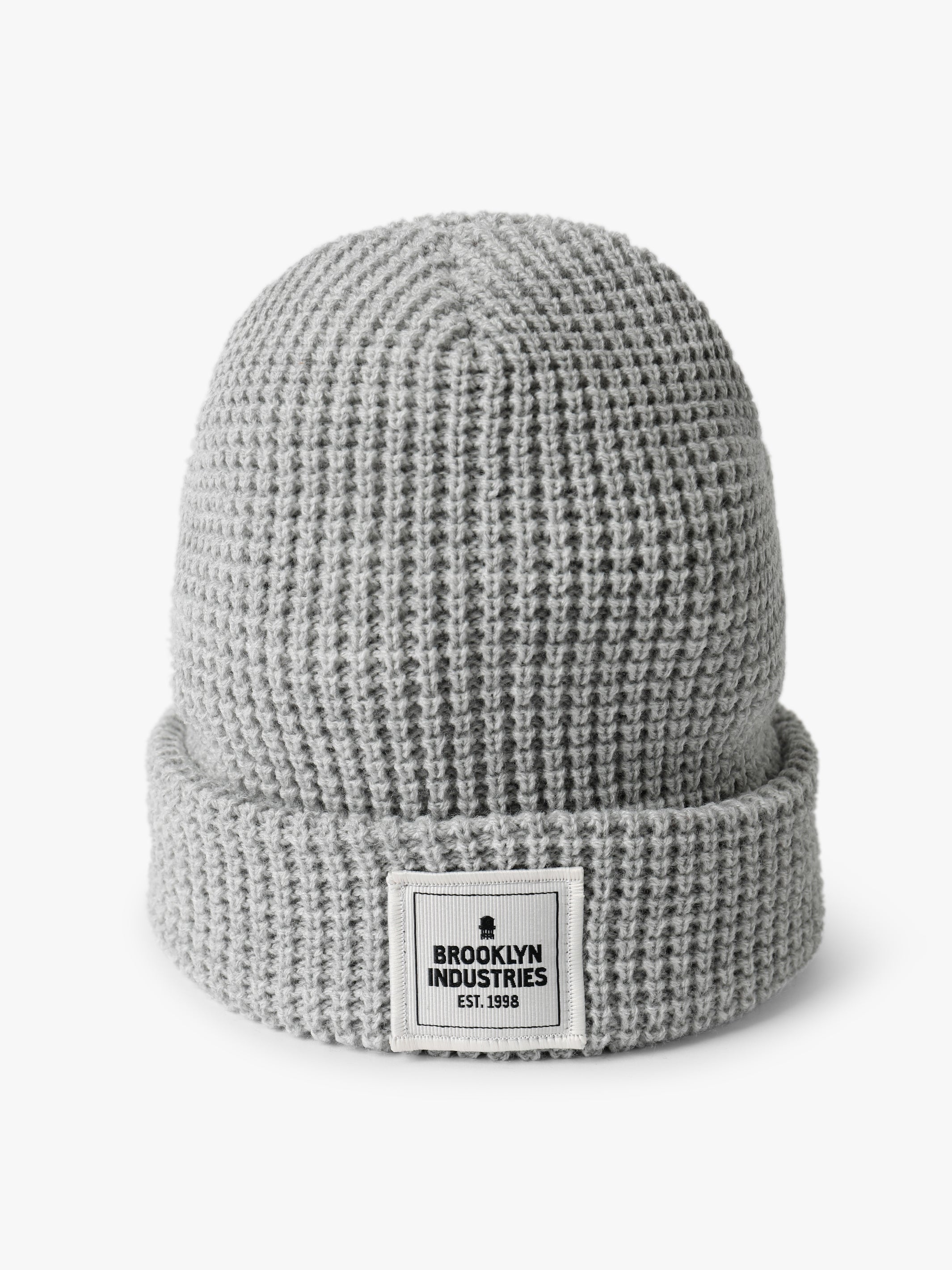 Waffle Knit Logo Beanie in Grey Melange - BROOKLYN INDUSTRIES