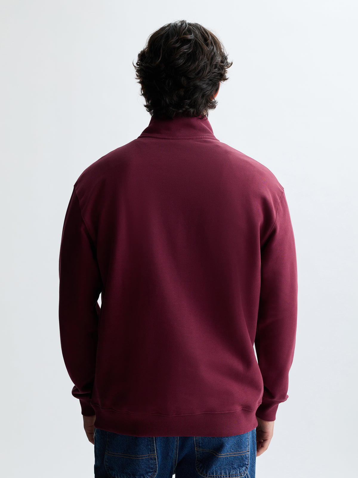 Men's Brooklyn Half Zip Sweatshirt in Maroon Banner - BROOKLYN INDUSTRIES