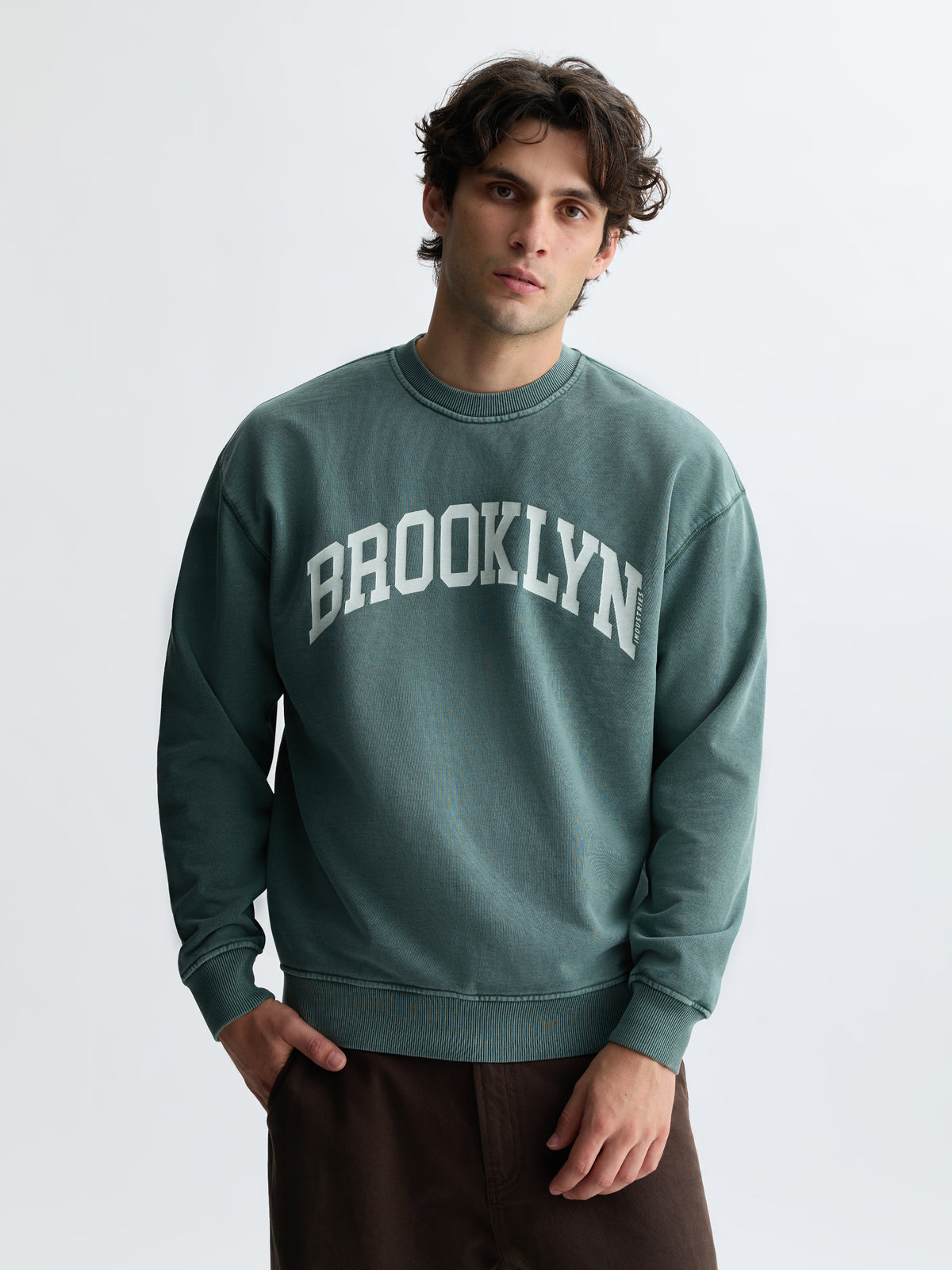 Men's Brooklyn Crew Neck Sweatshirt in Hunter Green - BROOKLYN INDUSTRIES