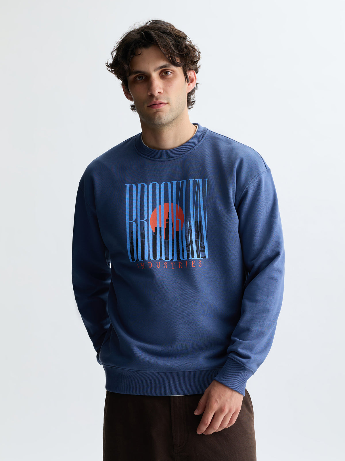 Men's Logo Crew Neck Sweatshirt in Vintage Indigo - BROOKLYN INDUSTRIES