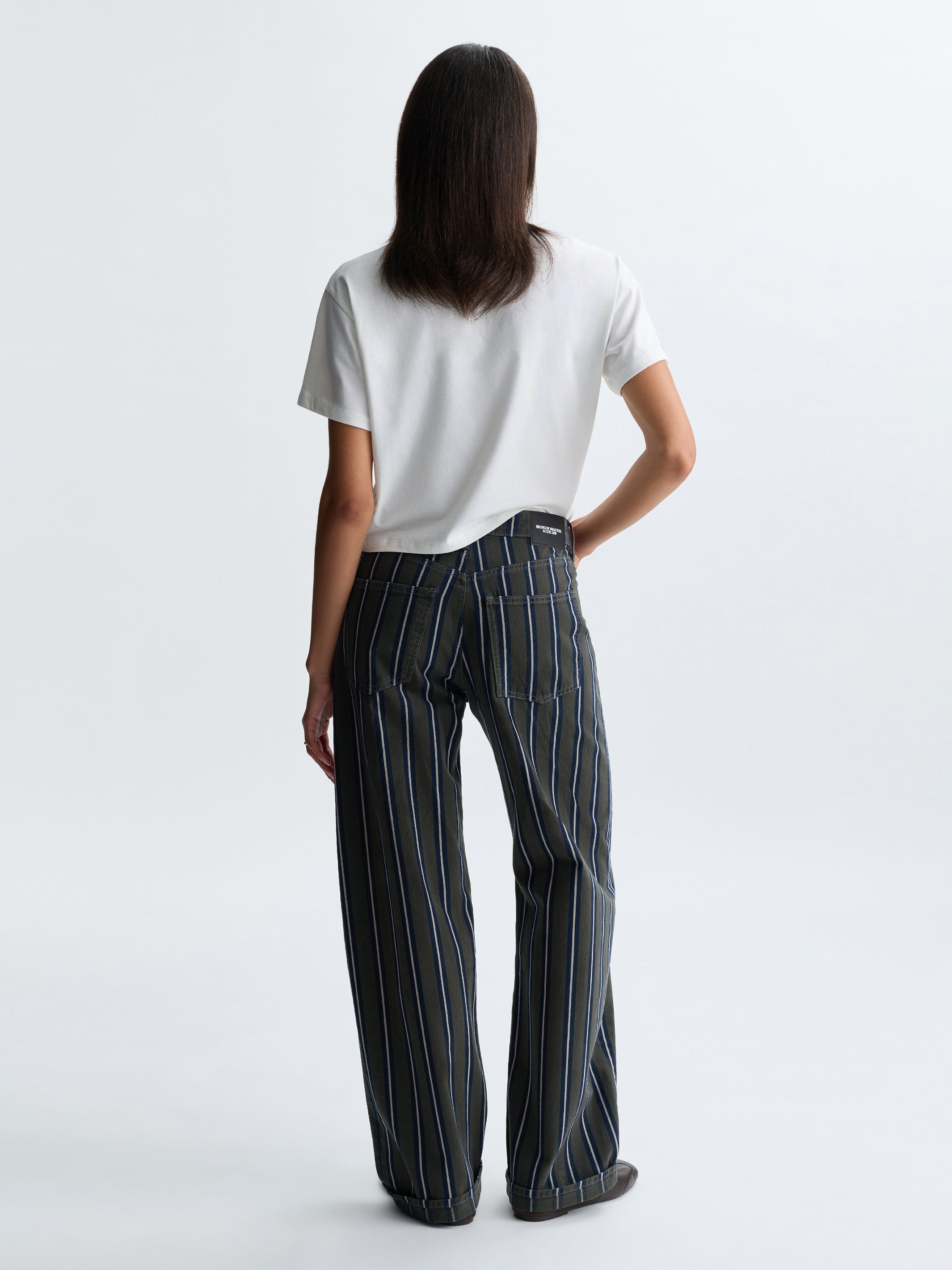 Women's Grand Barrel Pants in Green Stripe Fashion - BROOKLYN INDUSTRIES