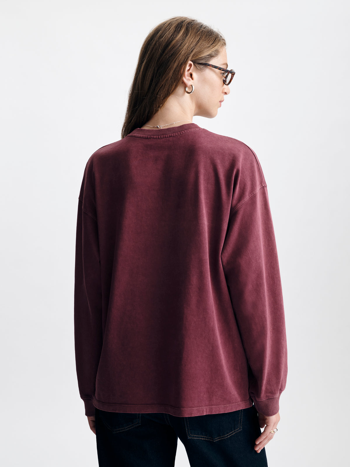 Women's Brooklyn Long Sleeve T-Shirt in Maroon Banner - BROOKLYN INDUSTRIES