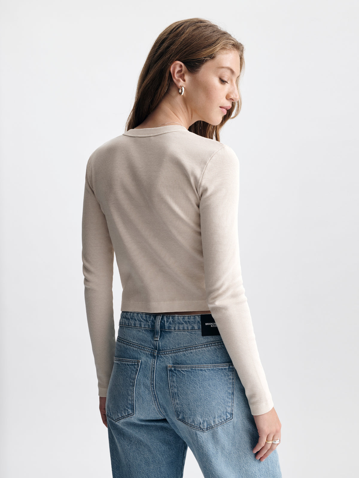 Women's Ribbed Button-Up T-Shirt in Sandshell - BROOKLYN INDUSTRIES