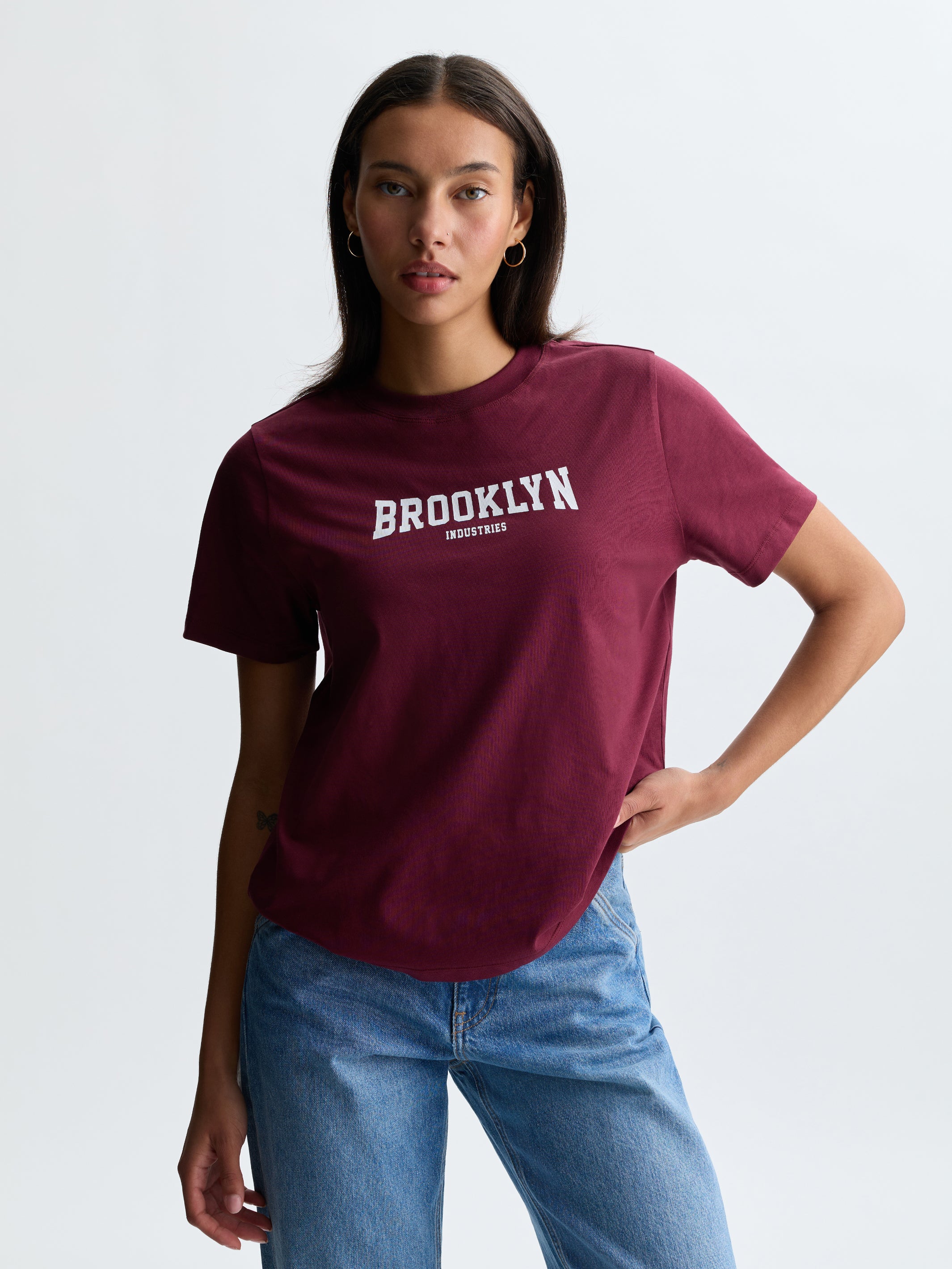 Women's Brooklyn T-Shirt in Maroon Banner - BROOKLYN INDUSTRIES