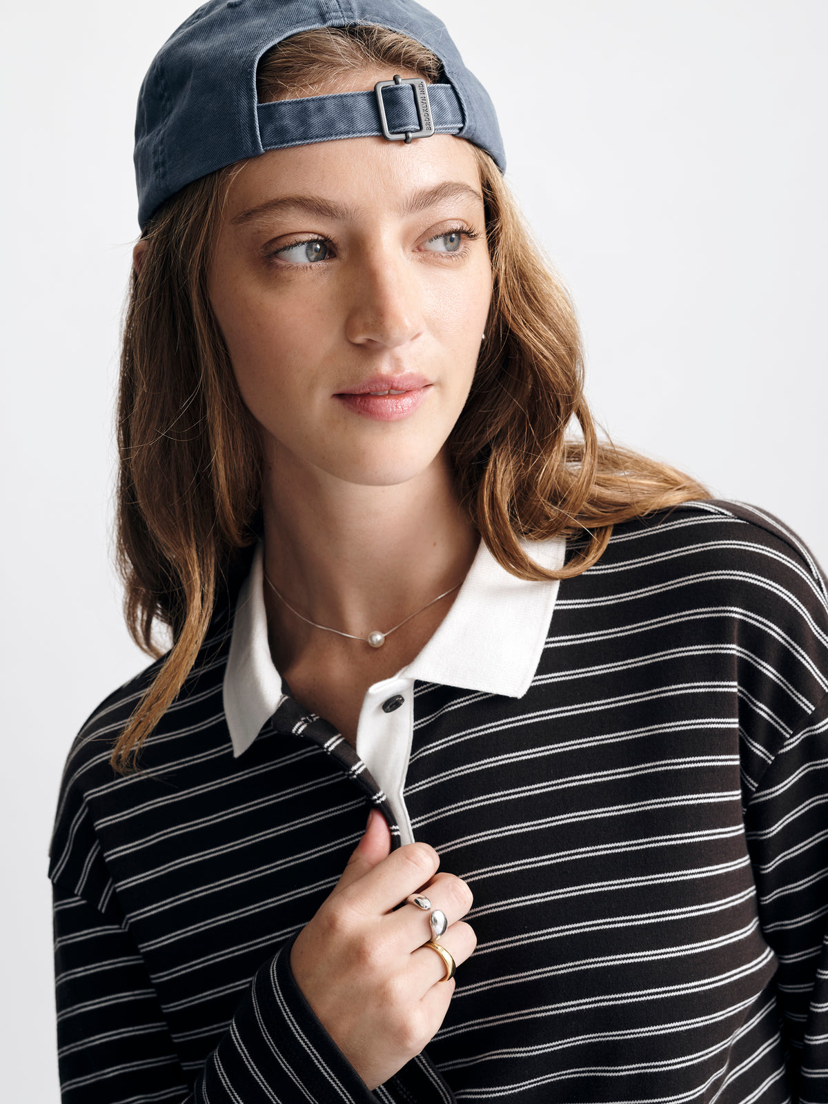 Women's Long Sleeve Polo T-Shirt in Chocolate Torte Stripe - BROOKLYN INDUSTRIES