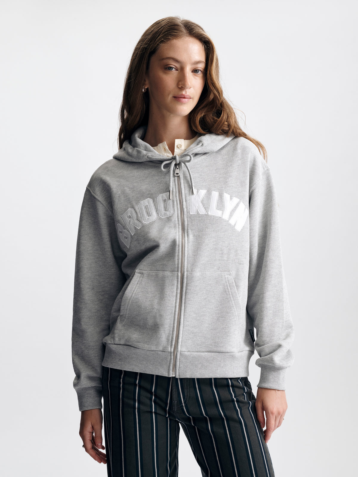 Women's Brooklyn Zip-Up Hoodie in Light Grey Melange - BROOKLYN INDUSTRIES
