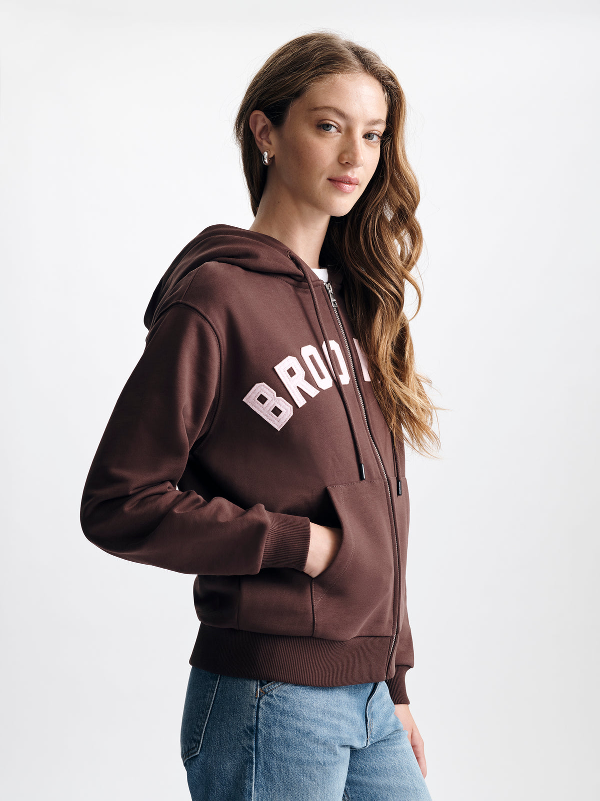 Women's Brooklyn Zip-Up Hoodie in Chicory Coffee - BROOKLYN INDUSTRIES