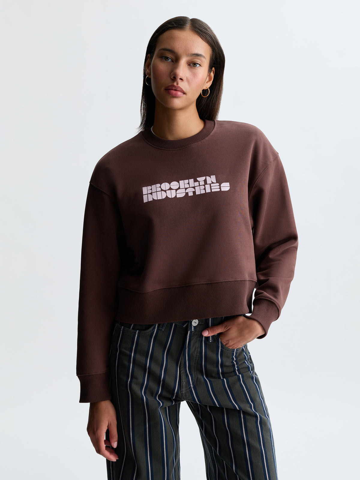 Women's Logo Crew Neck Sweatshirt in Chicory Coffee - BROOKLYN INDUSTRIES