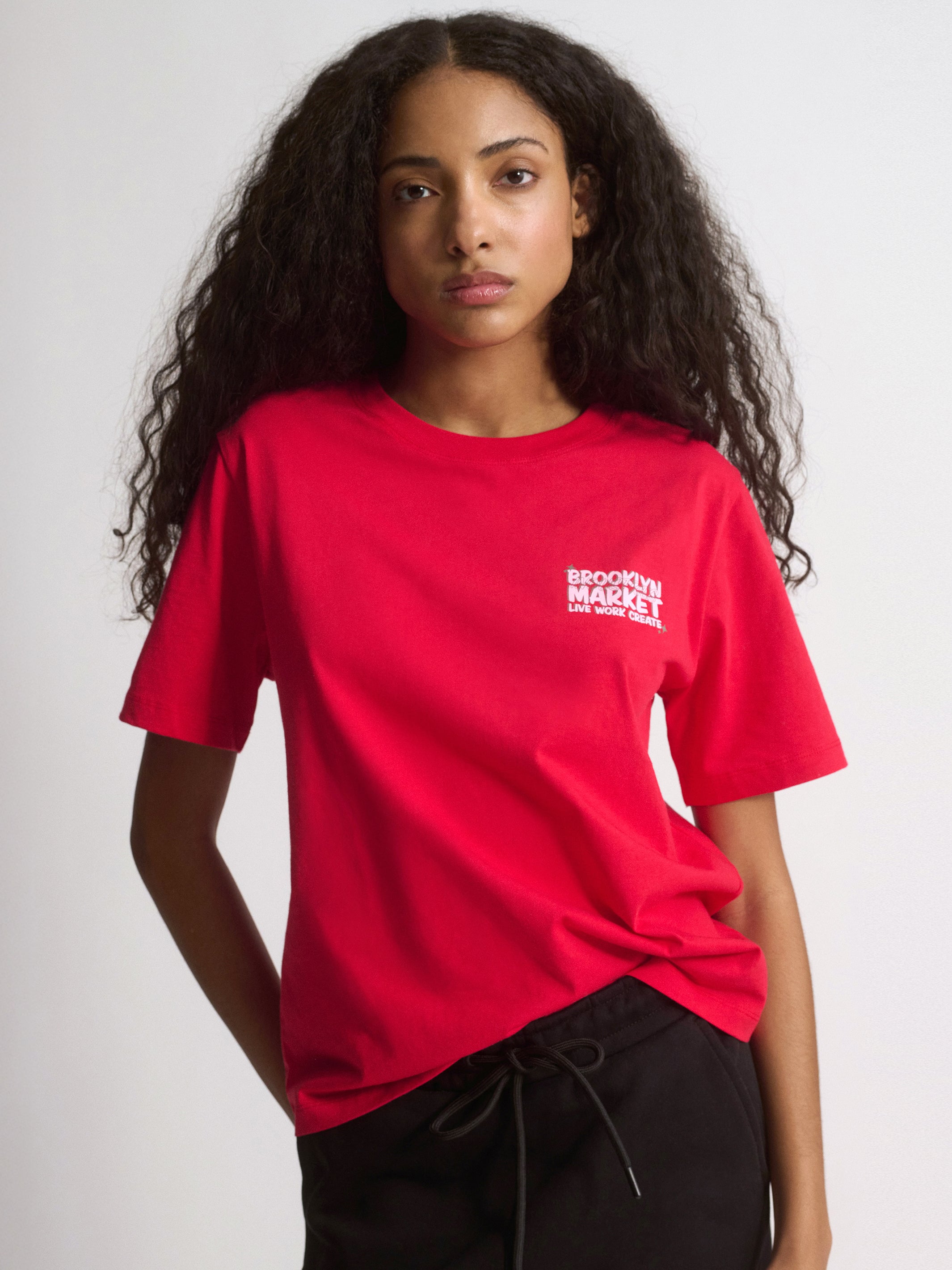 Women's Brooklyn Market T-Shirt In True Red - BROOKLYN INDUSTRIES