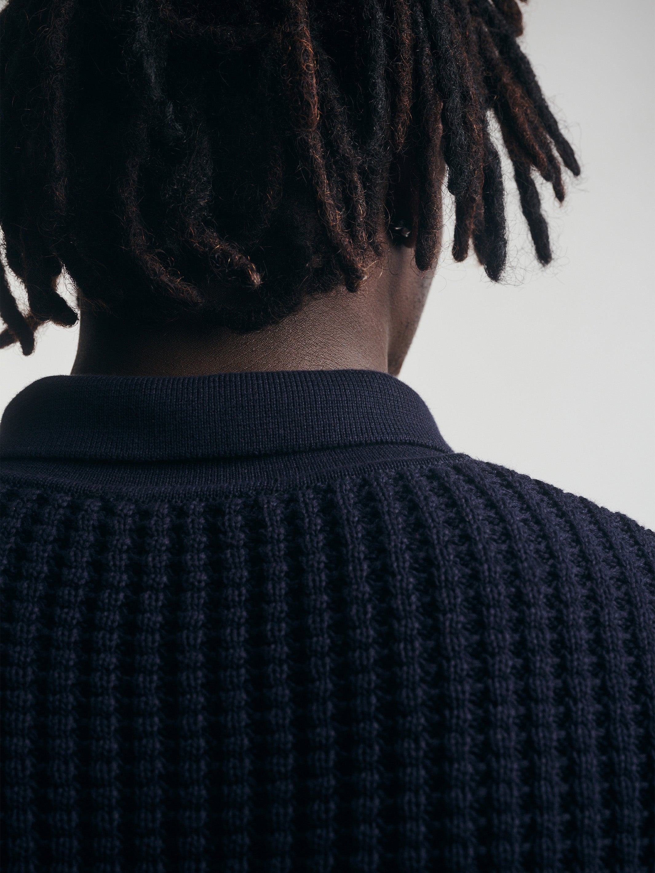 Men's Polo Sweater in Total Eclipse - BROOKLYN INDUSTRIES