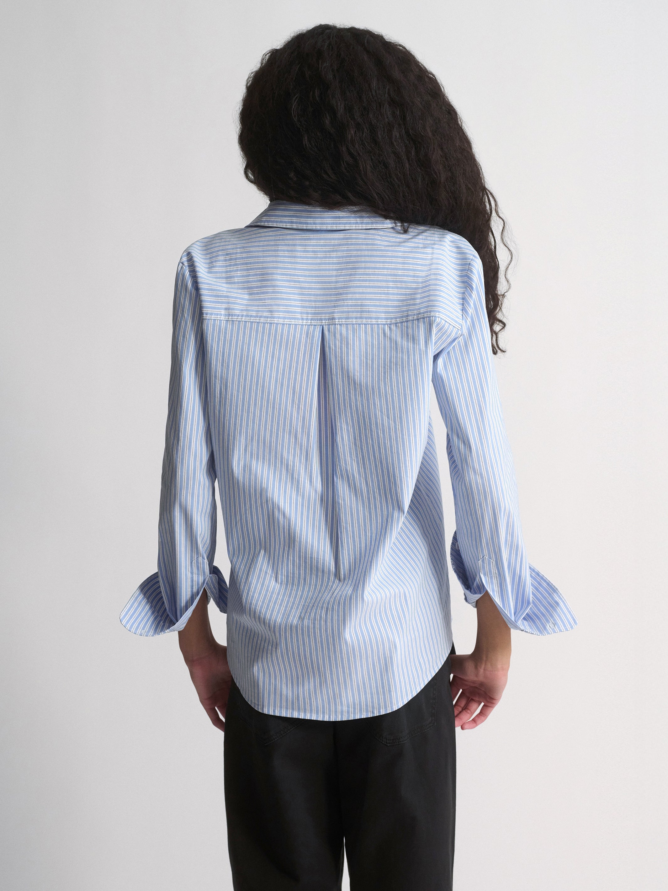 Women's Long Sleeve Shirt In Blue Striped - BROOKLYN INDUSTRIES