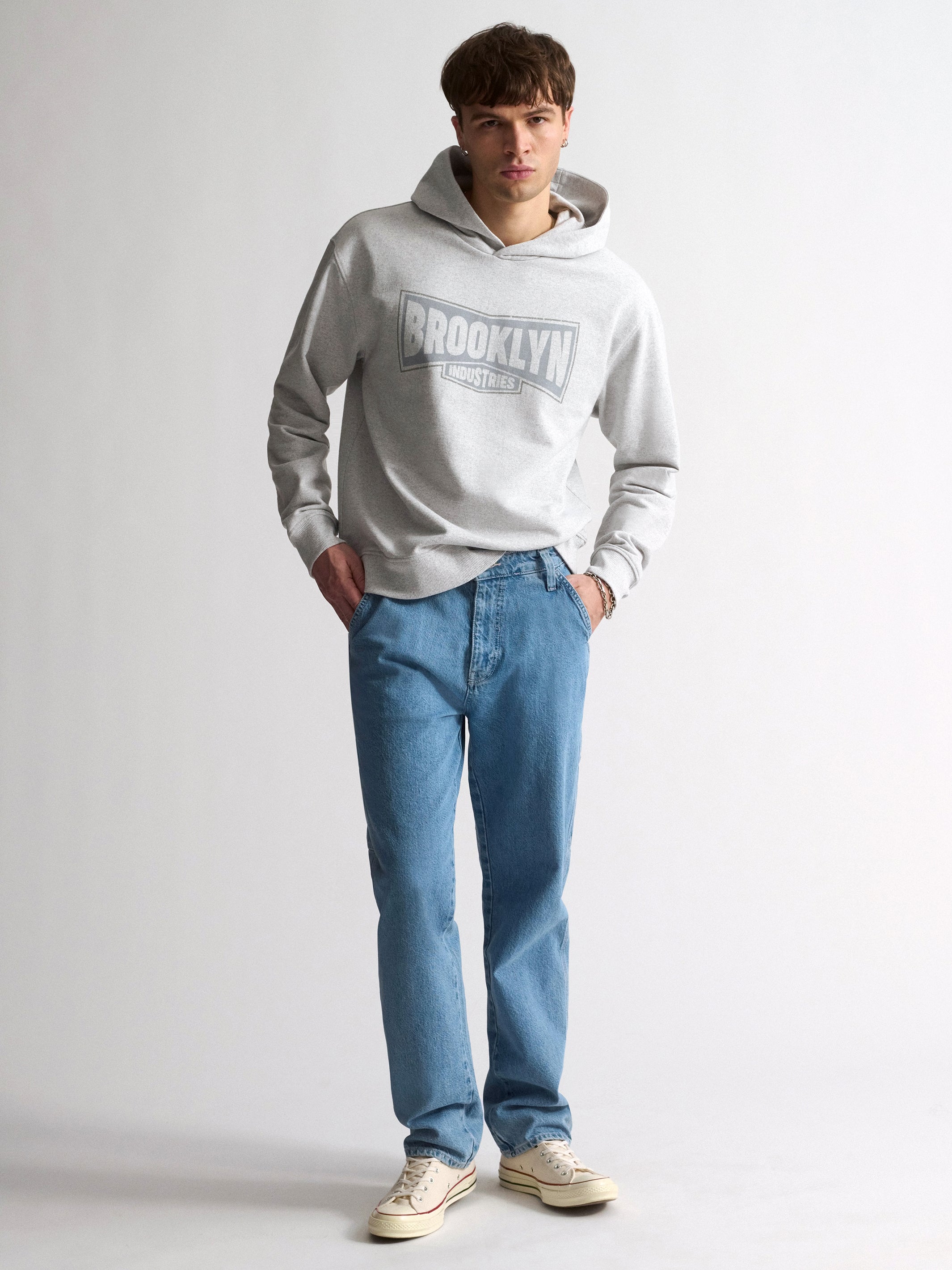 Men's Brooklyn Hooded Sweatshirt In Light Grey Melange - BROOKLYN INDUSTRIES