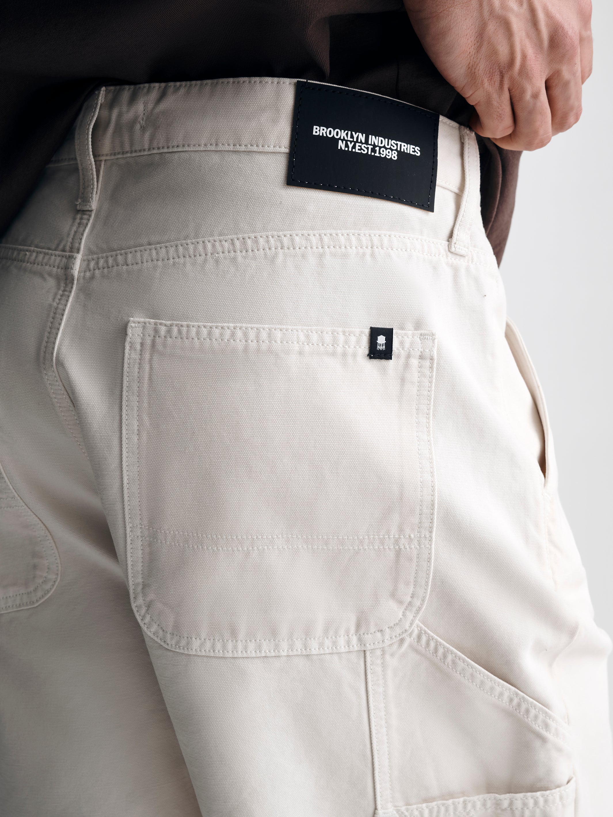 Men's Williamsburg Carpenter Shorts in Cream Colored Canvas - BROOKLYN INDUSTRIES