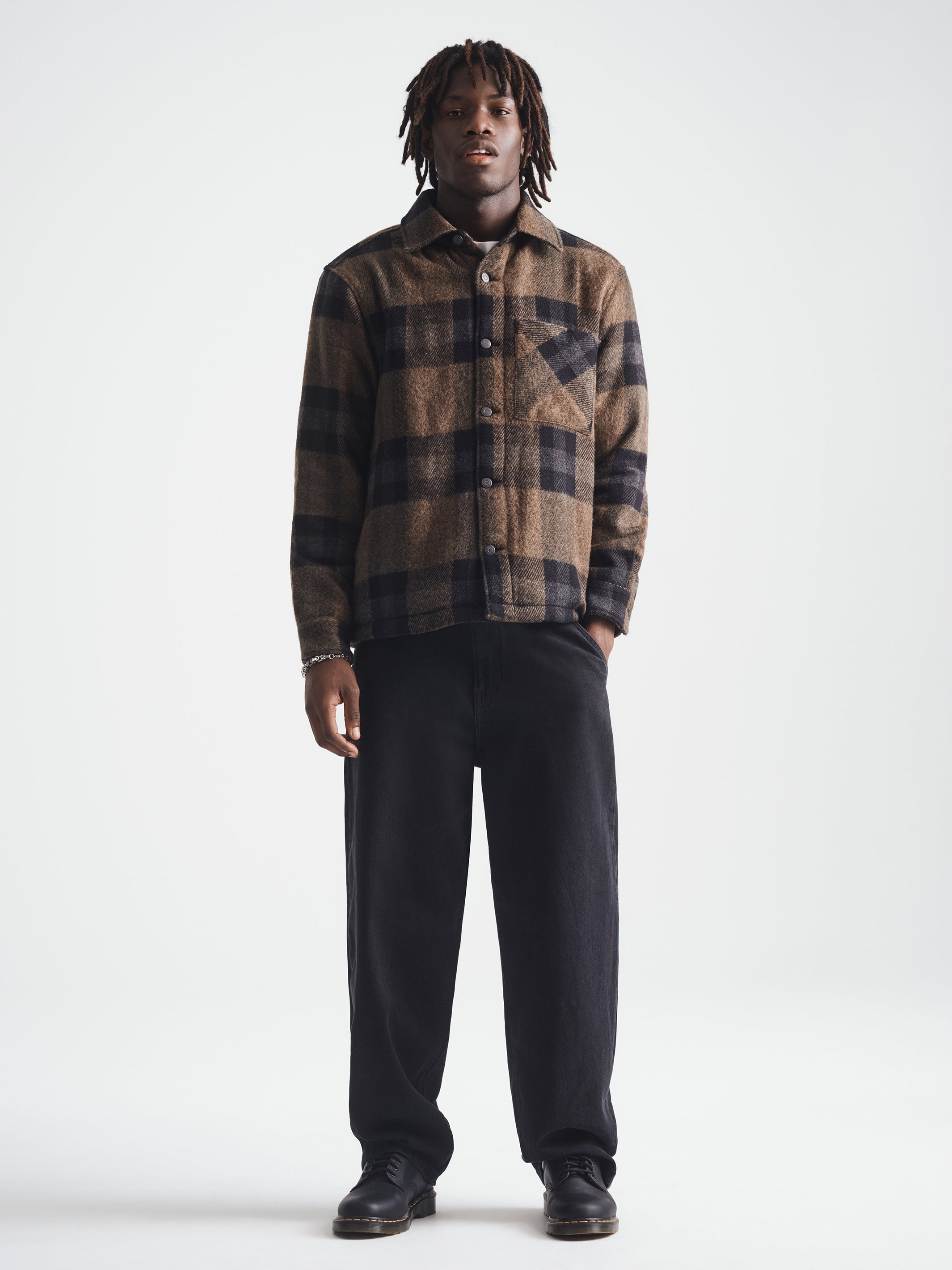 Men's Plaid Shacket in Black Check