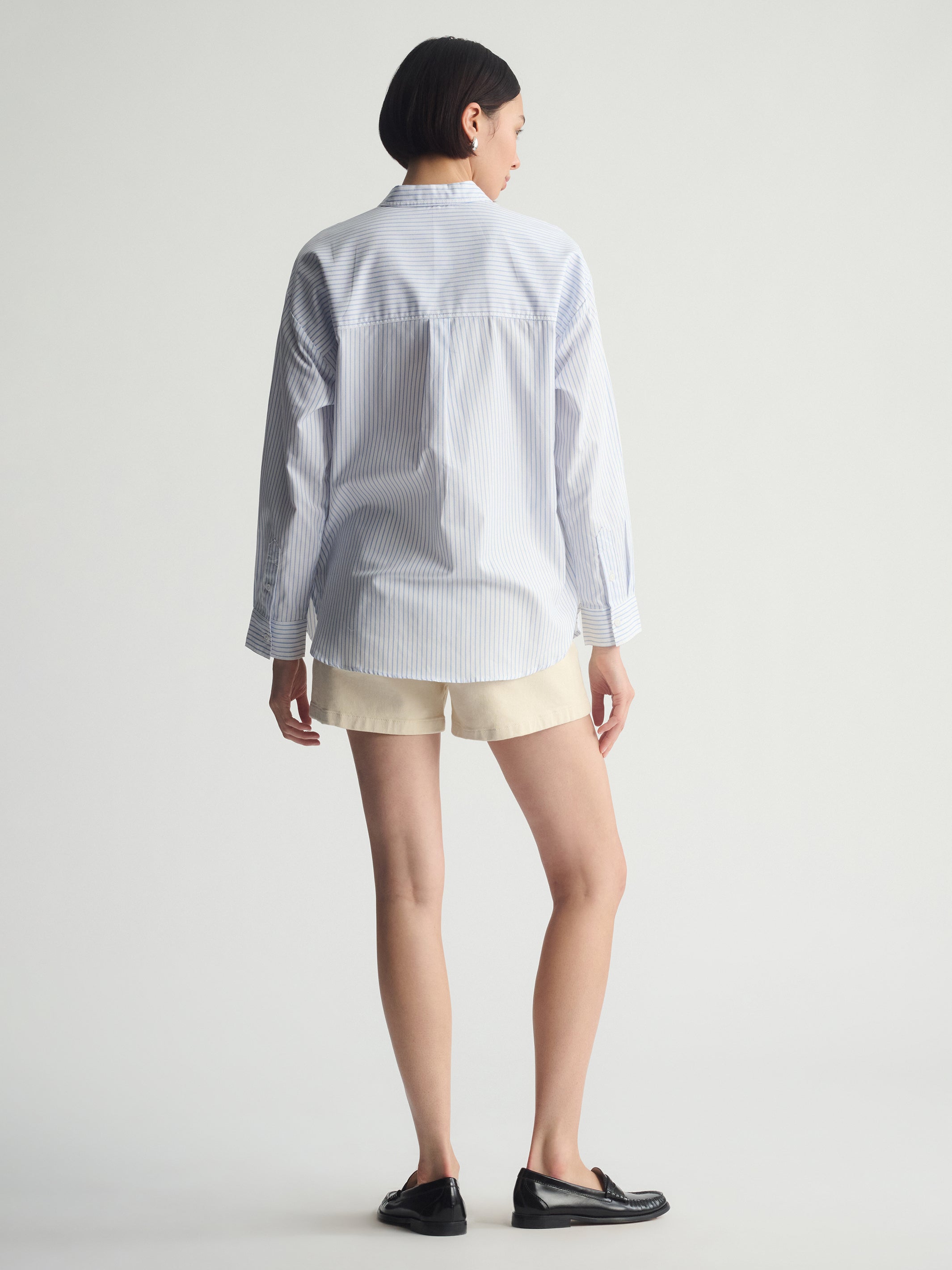 Women's Long Sleeve Shirt In Blue Striped - BROOKLYN INDUSTRIES