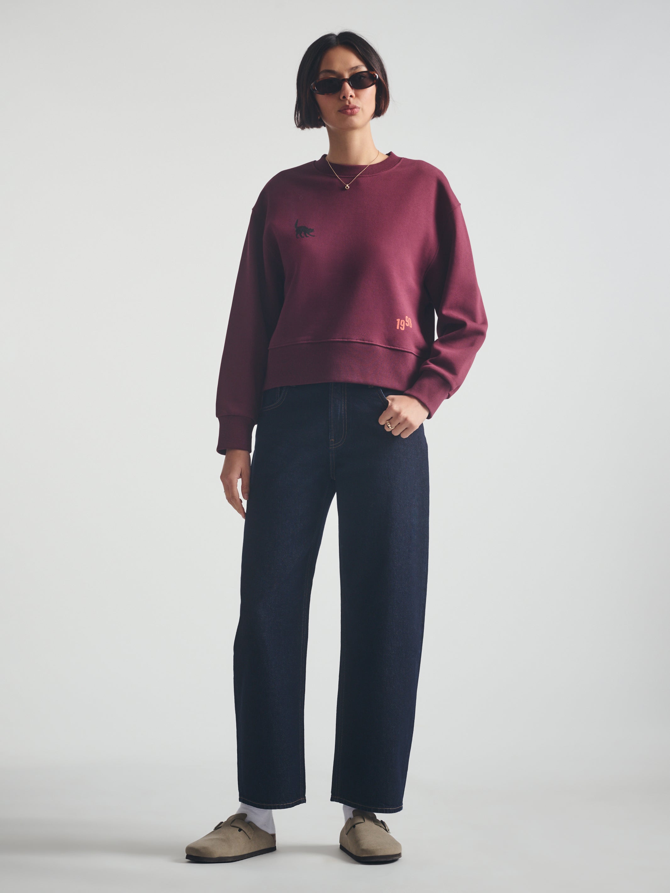 Women's Brooklyn Cat Sweatshirt in Windsor Wine - BROOKLYN INDUSTRIES