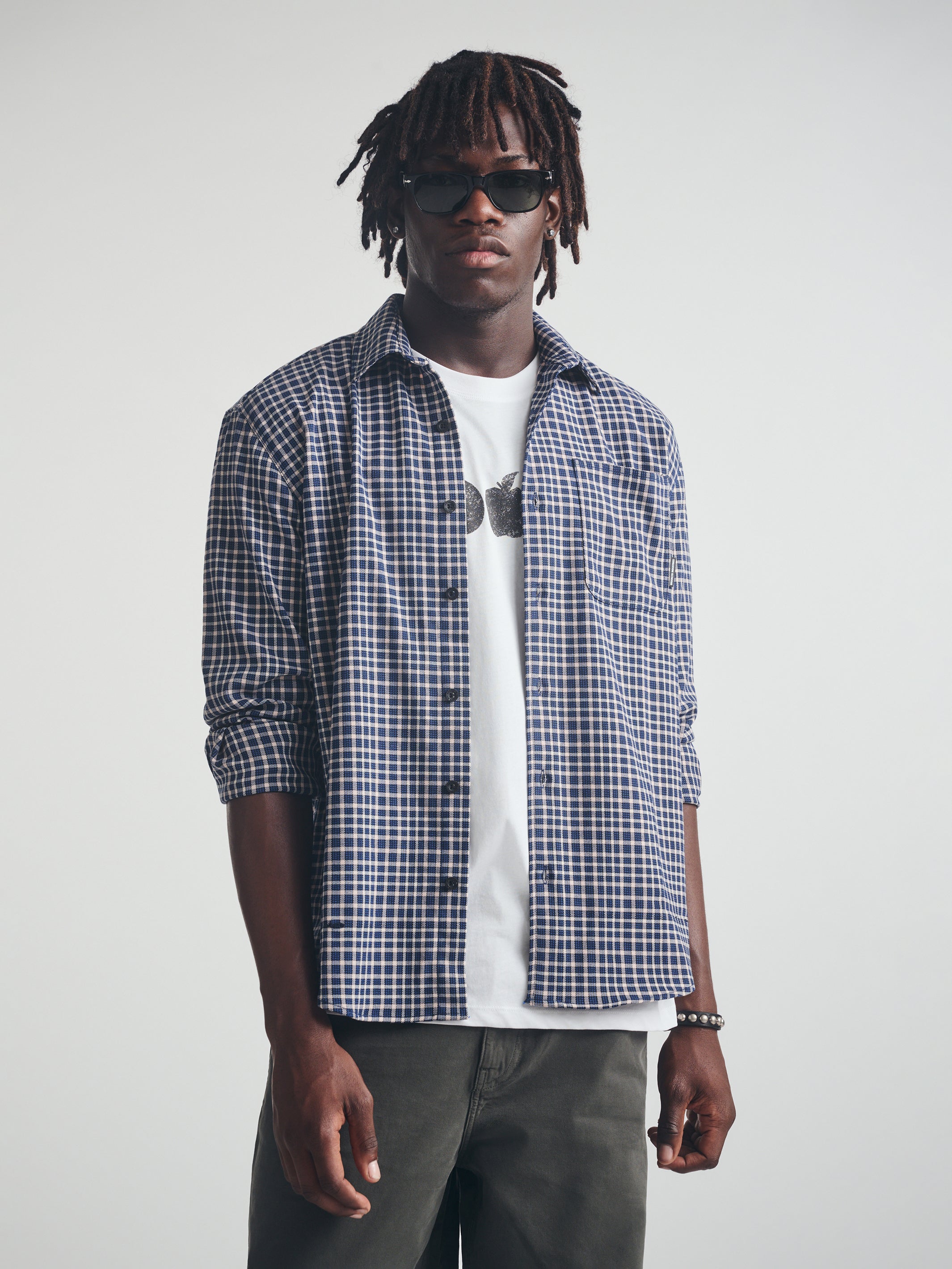 Men's Brooklyn Long Sleeve Plaid Shirt in Navy Check - BROOKLYN INDUSTRIES