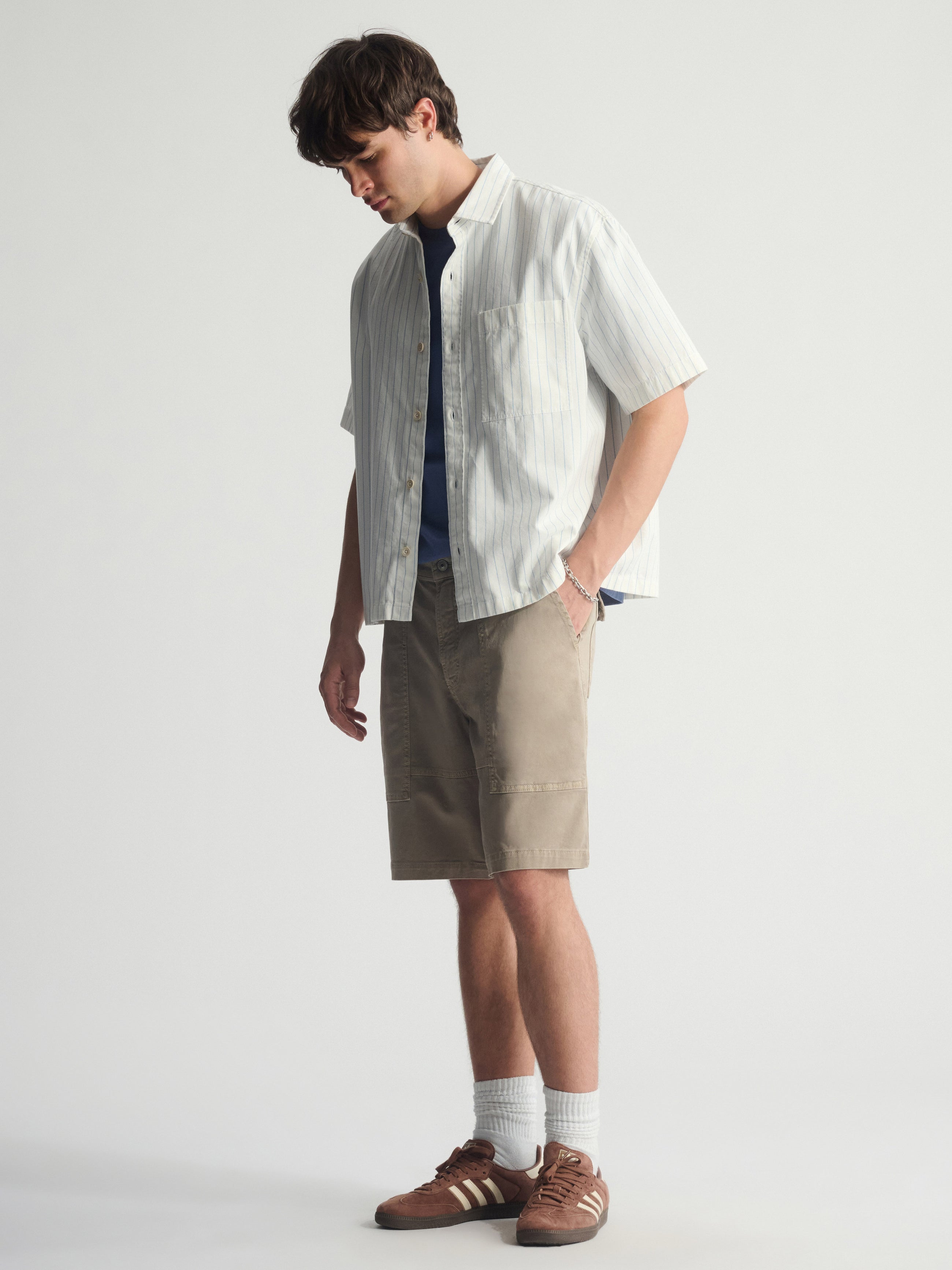 Men's Brooklyn Striped Short Sleeve Shirt In Bel Air Blue - BROOKLYN INDUSTRIES